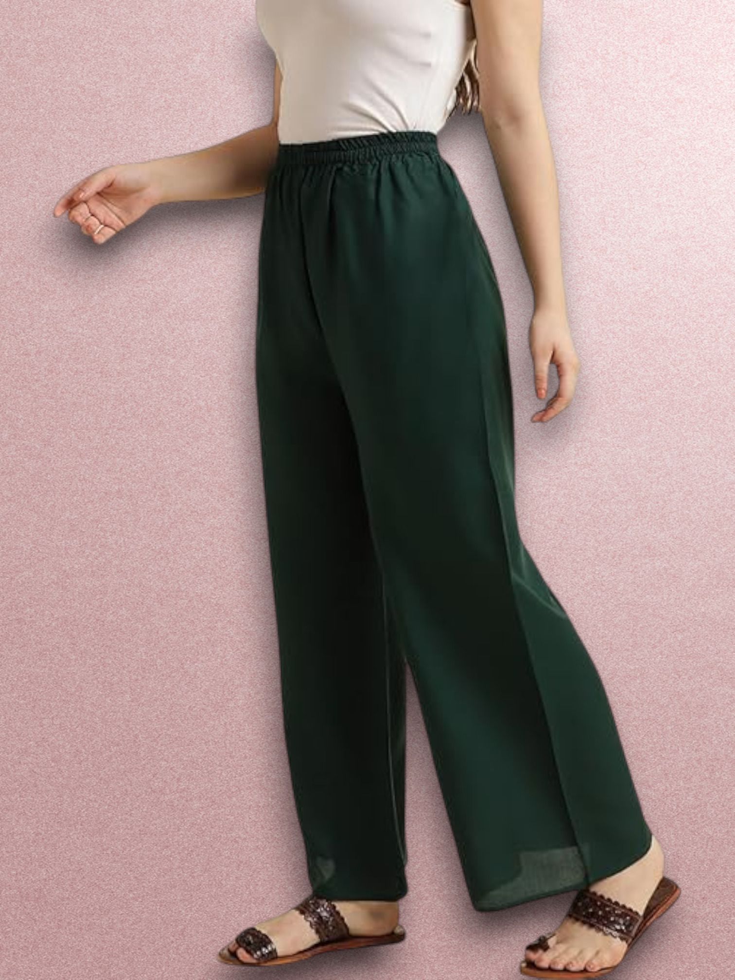 acd Women Comfort Fit Green Viscose Rayon Trousers-picture-4