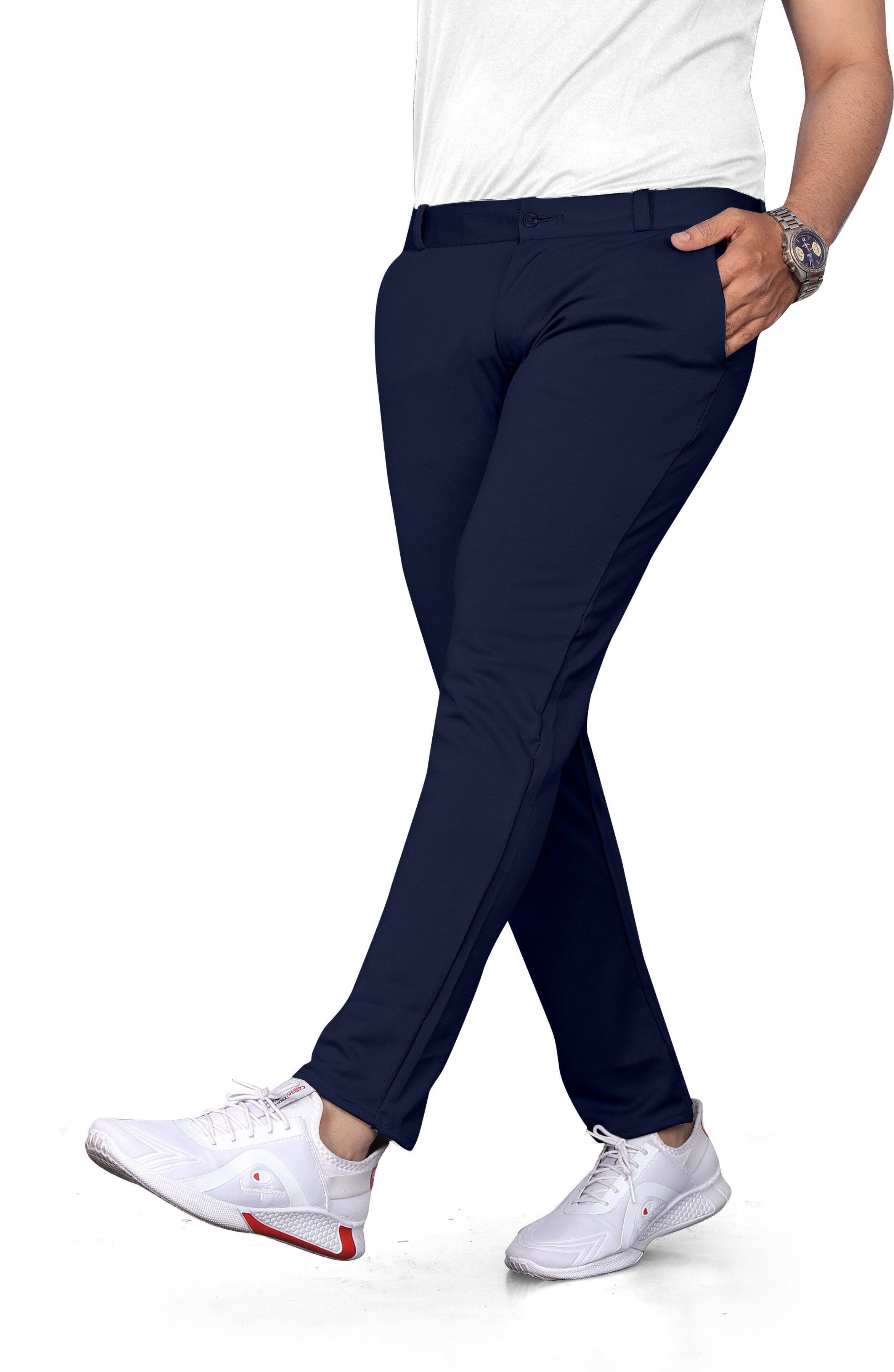 bidatsh trend Men Slim Fit Blue Lycra Blend Trousers-picture-5