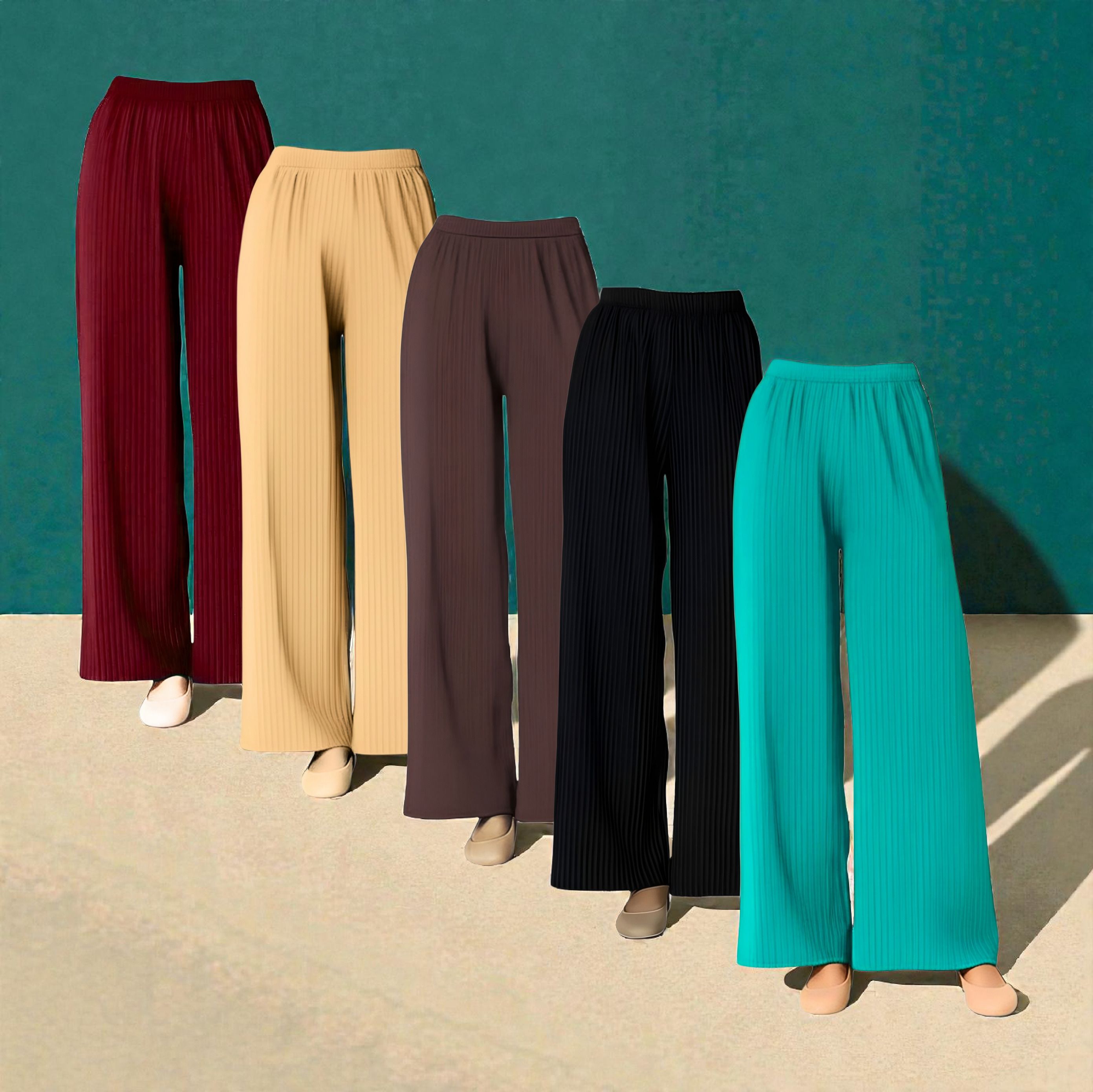 firdous Pack of 5 Women Comfort Fit Multicolor Lycra Blend Trousers-picture-16