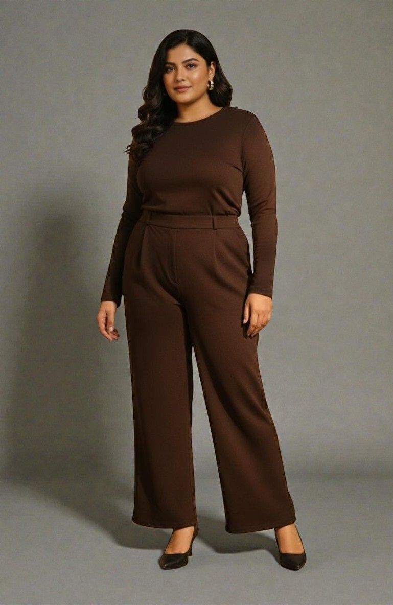 sqew Women Loose Fit Brown Polyester Trousers-picture-20