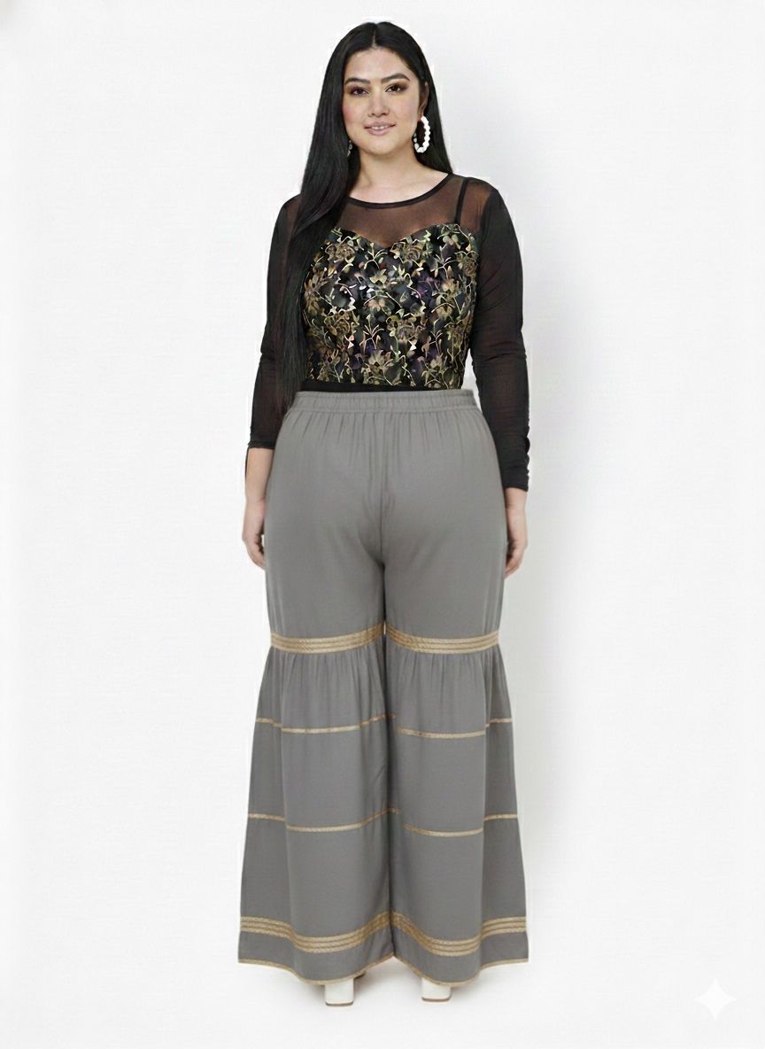 Women Regular Fit Grey Viscose Rayon Trousers