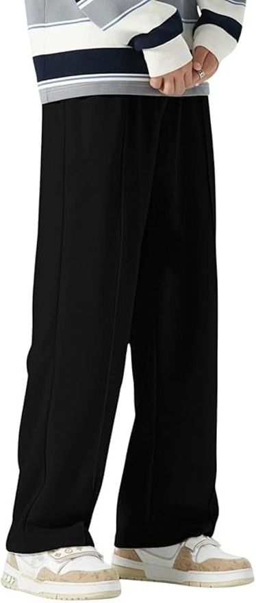 Men Loose Fit Black Polyester Trousers
