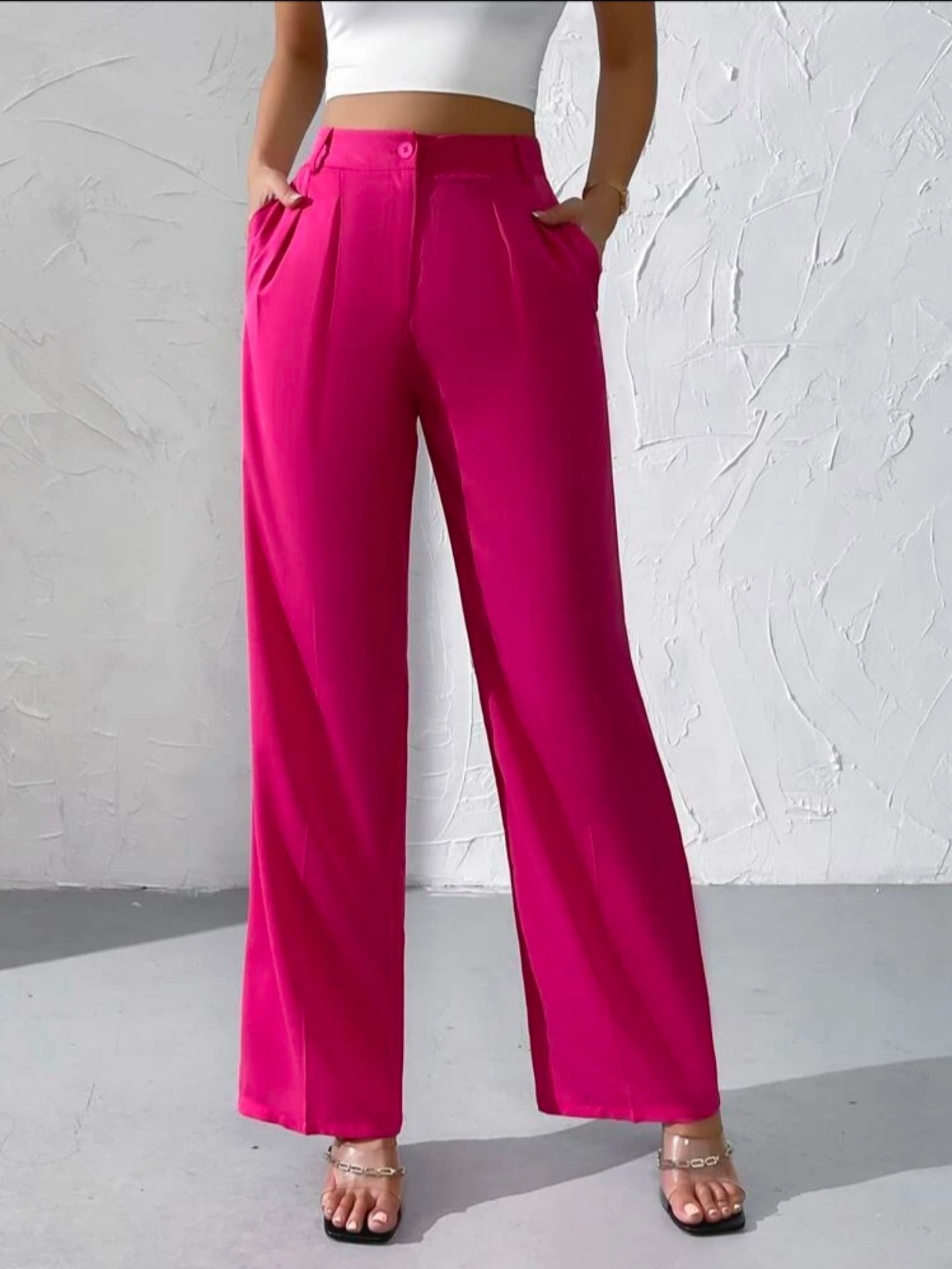 famiss fashion Women Flared Pink Viscose Rayon Trousers-picture-11