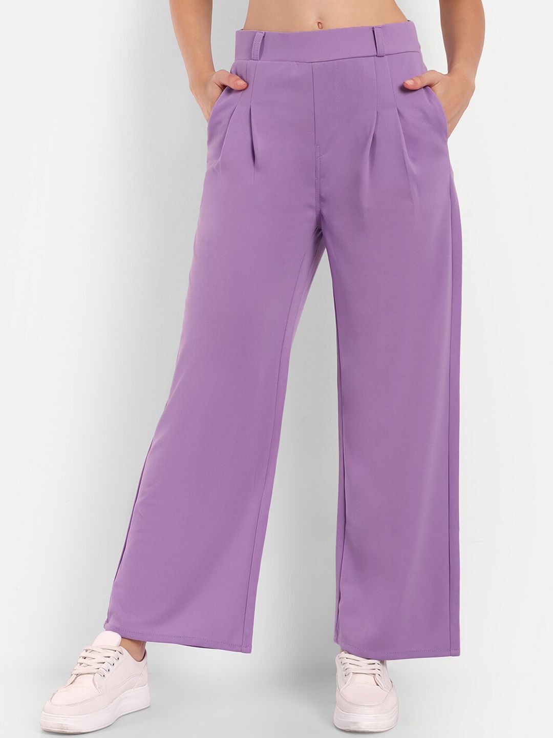 Women Loose Fit Purple Polyester Trousers-image-34