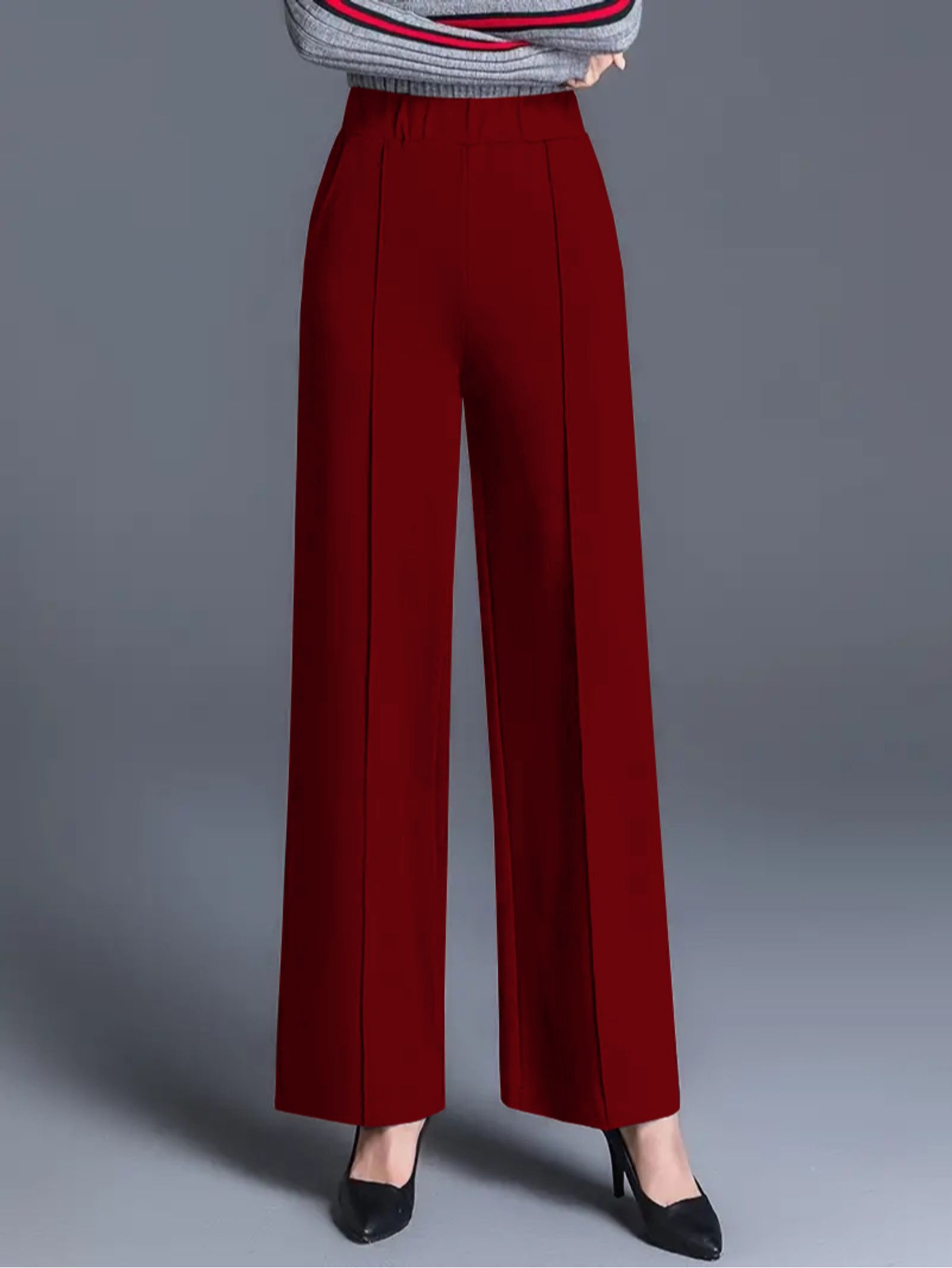 Women Regular Fit Maroon Lycra Blend Trousers