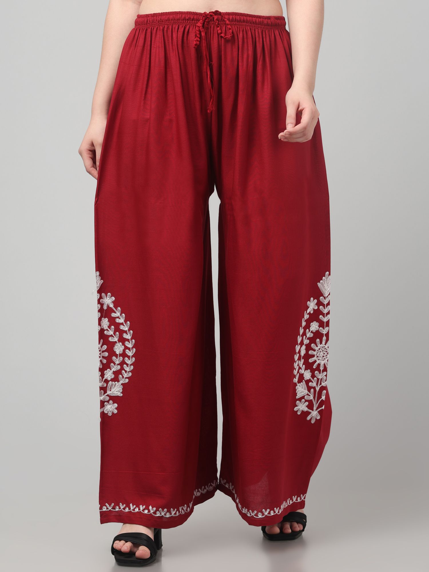 Women Flared Maroon Viscose Rayon Trousers-image-39
