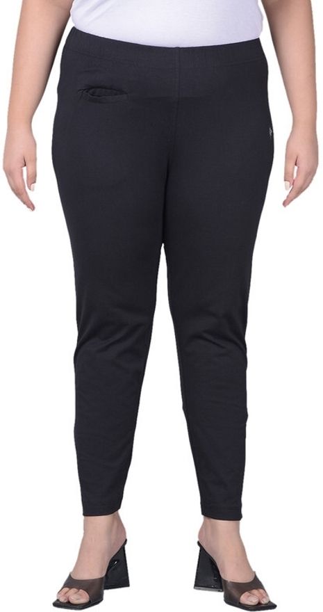 comfort lady Women Regular Fit Black Cotton Blend Trousers-picture-35