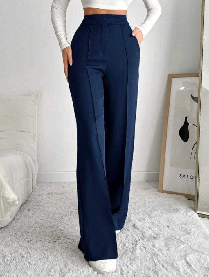 Women Straight Fit Blue Polyester Trousers-image-38