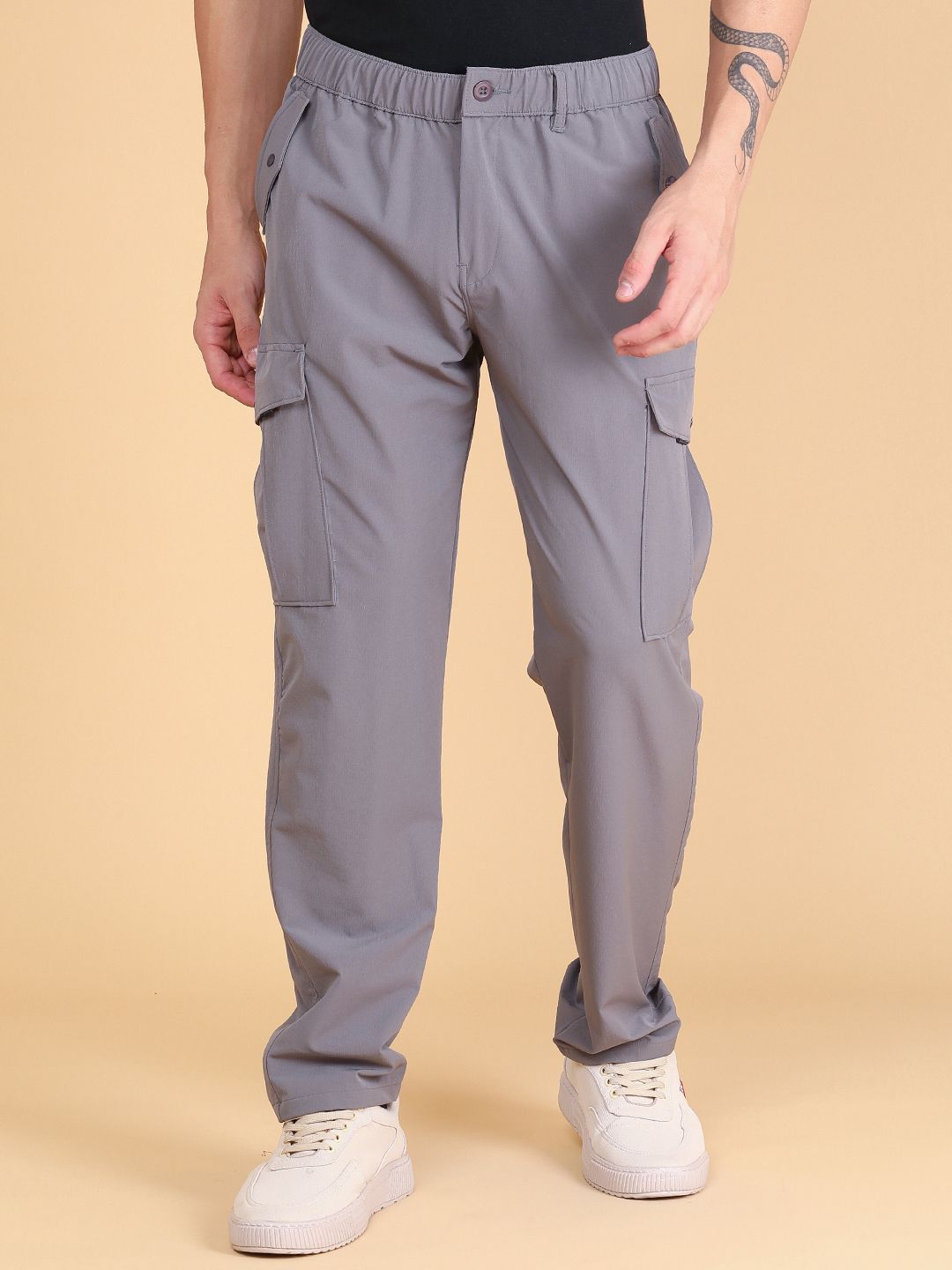 limeroad Men Relaxed Grey Cotton Blend Trousers-picture-36