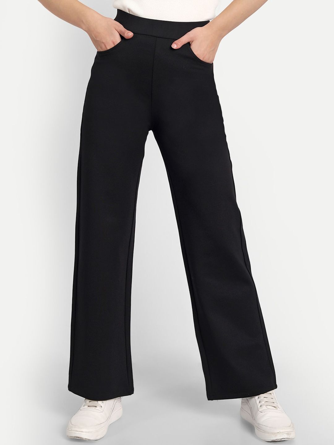 broadstar Women Straight Fit Black Lycra Blend Trousers-picture-33