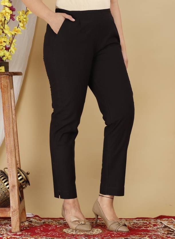 faiseanta Women Regular Fit Black Cotton Blend Trousers-picture-14