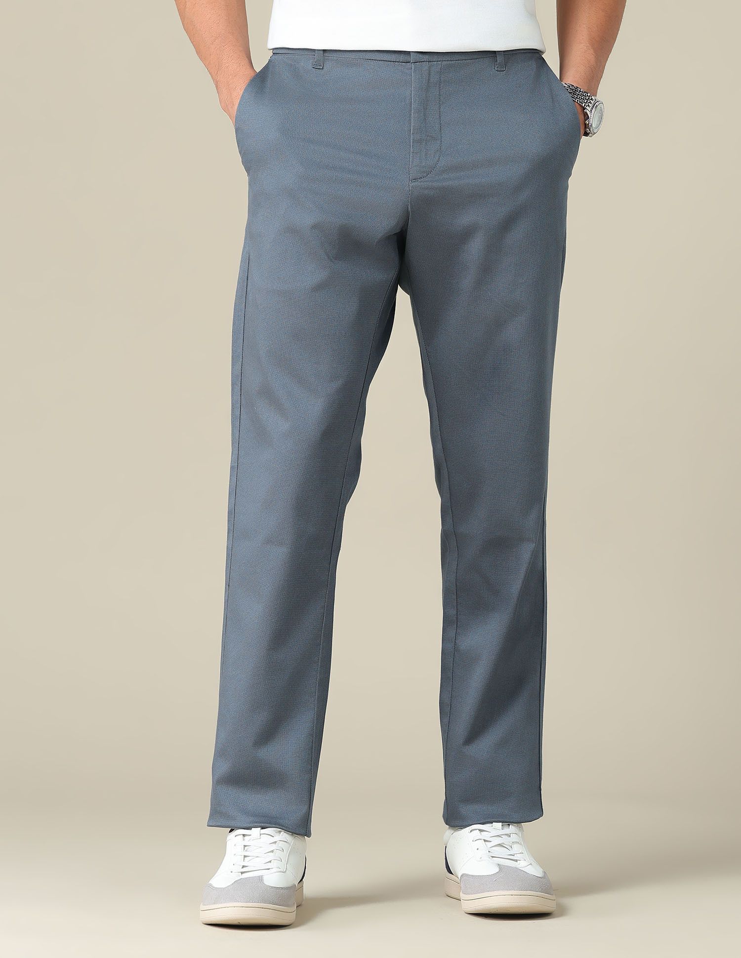 u.s. polo assn. Men Slim Fit Blue Pure Cotton Trousers-picture-15