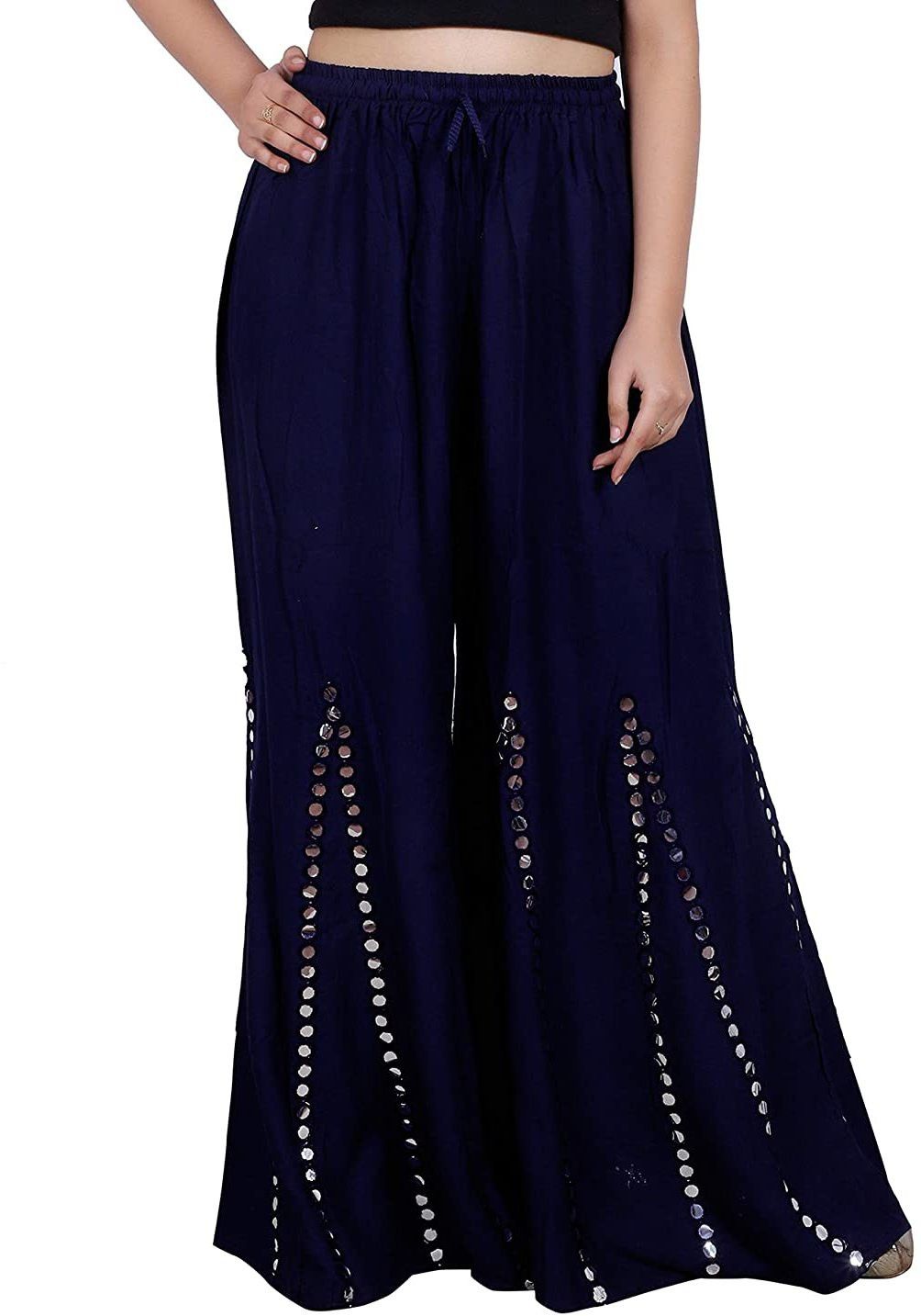 Women Regular Fit Dark Blue Cotton Blend Trousers