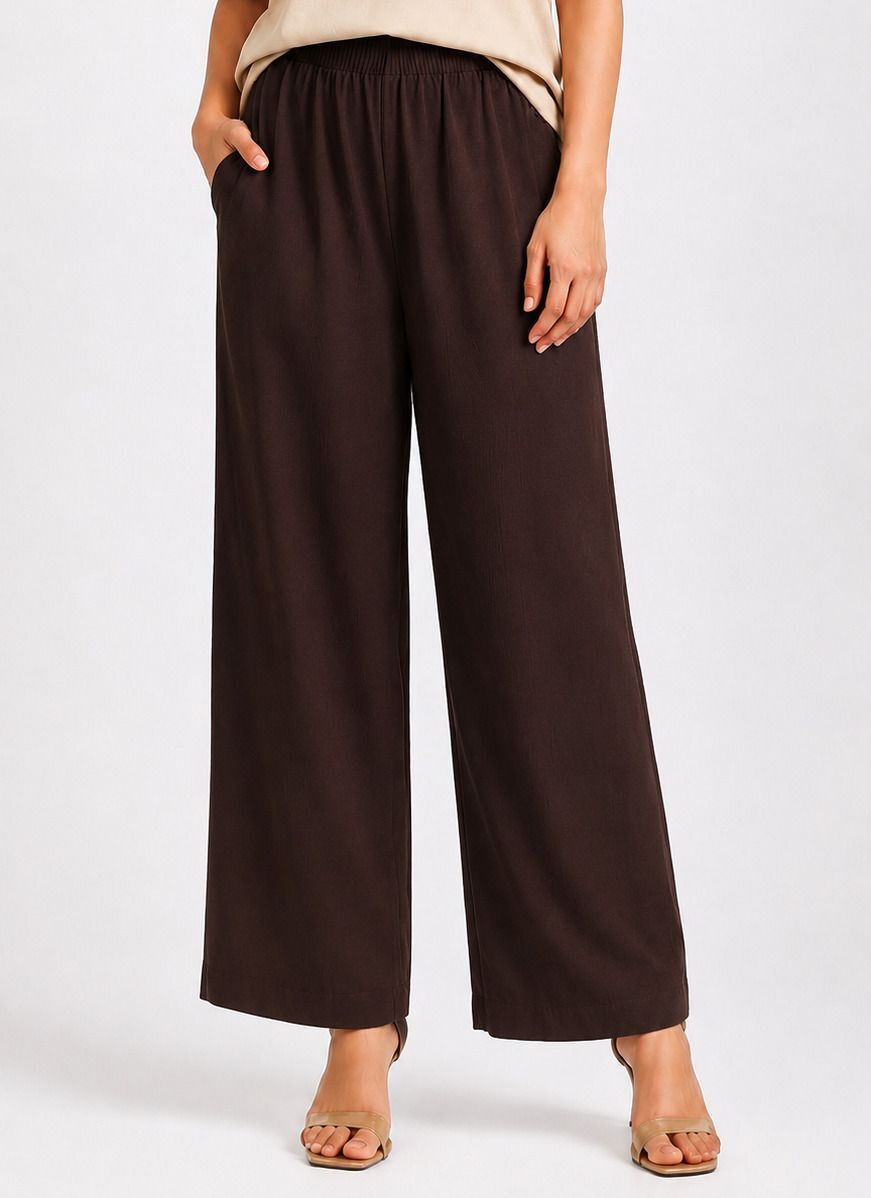 Women Relaxed Brown Pure Cotton Trousers-image-5