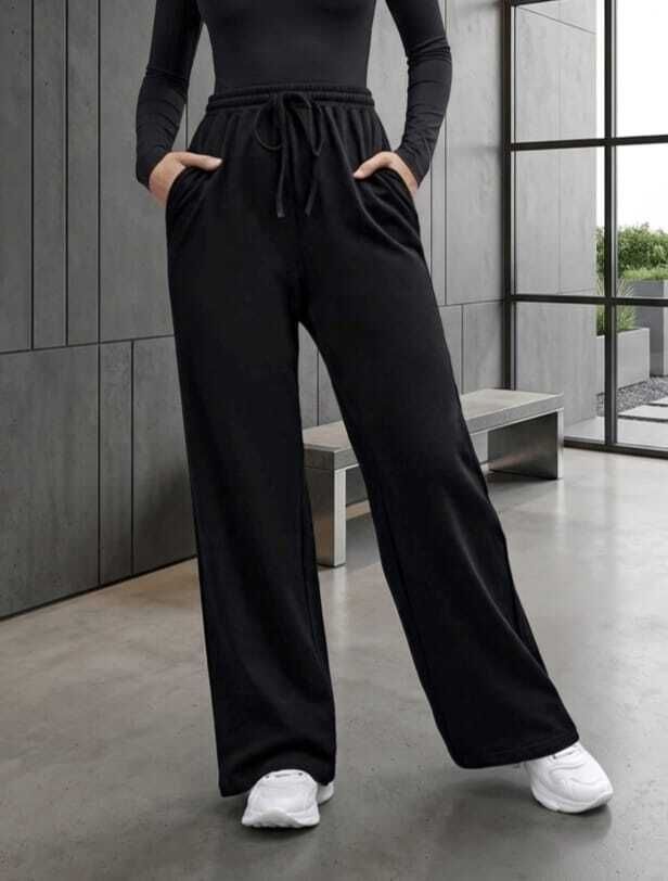 Women Loose Fit Black Polycotton Trousers-image-10