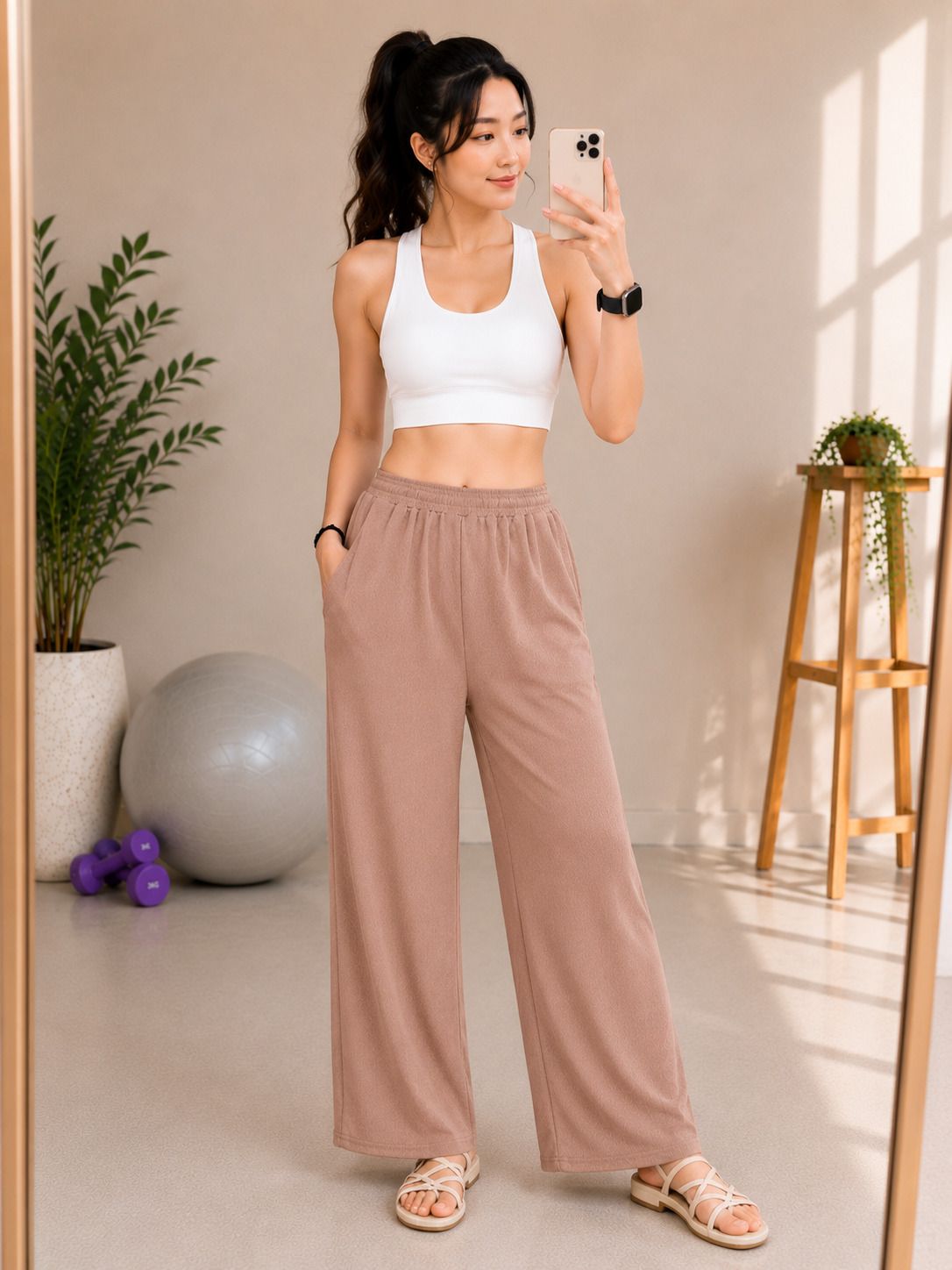 Women Relaxed Beige Polyester Trousers-image-5