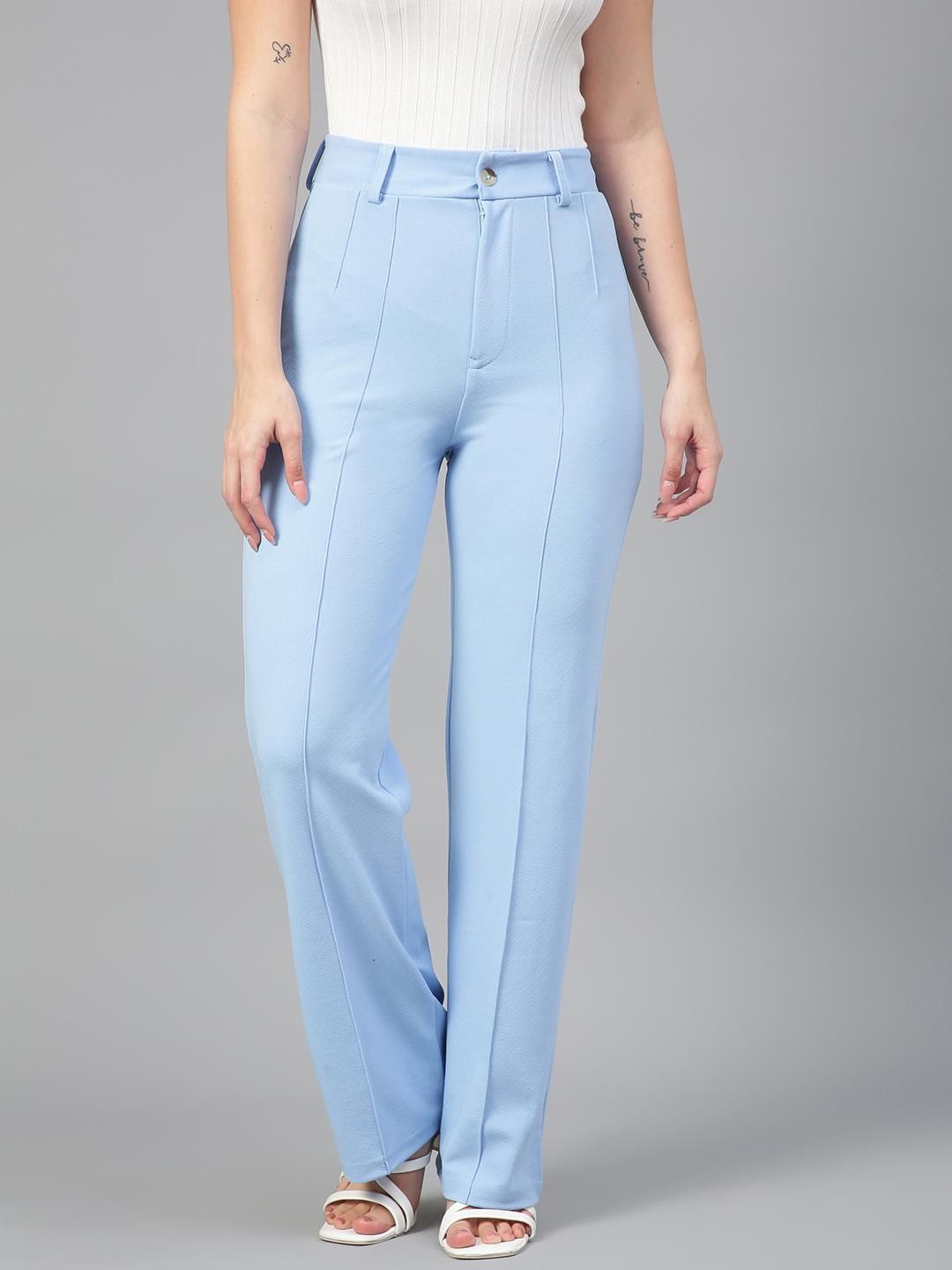 Women Regular Fit Light Blue Viscose Rayon Trousers-image-14