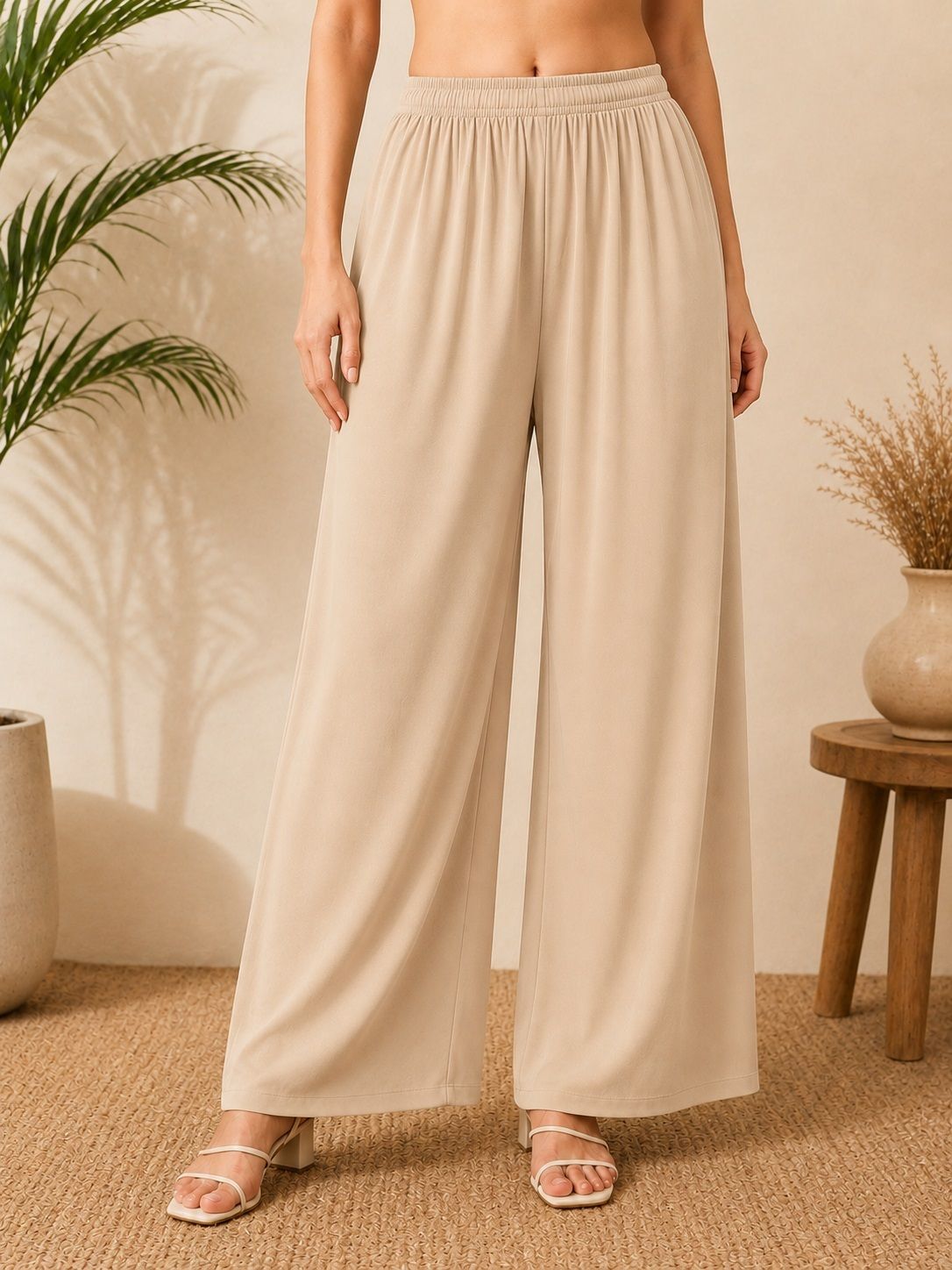 chhote nawab Women Loose Fit Beige Pure Cotton Trousers-picture-1
