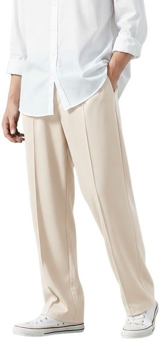 Men Loose Fit Cream Polyester Trousers-image-21