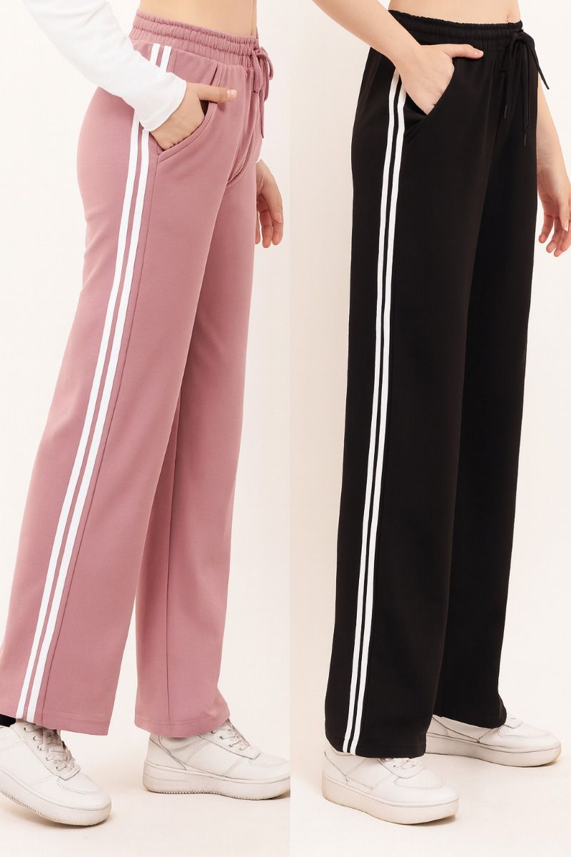 kaaphal Pack of 2 Women Regular Fit Black, Pink Cotton Blend Trousers-picture-13