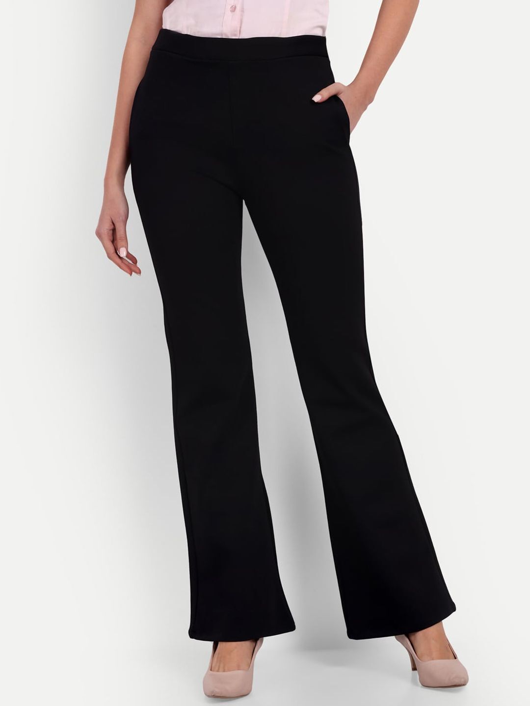 broadstar Women Flared Black Lycra Blend Trousers-picture-35