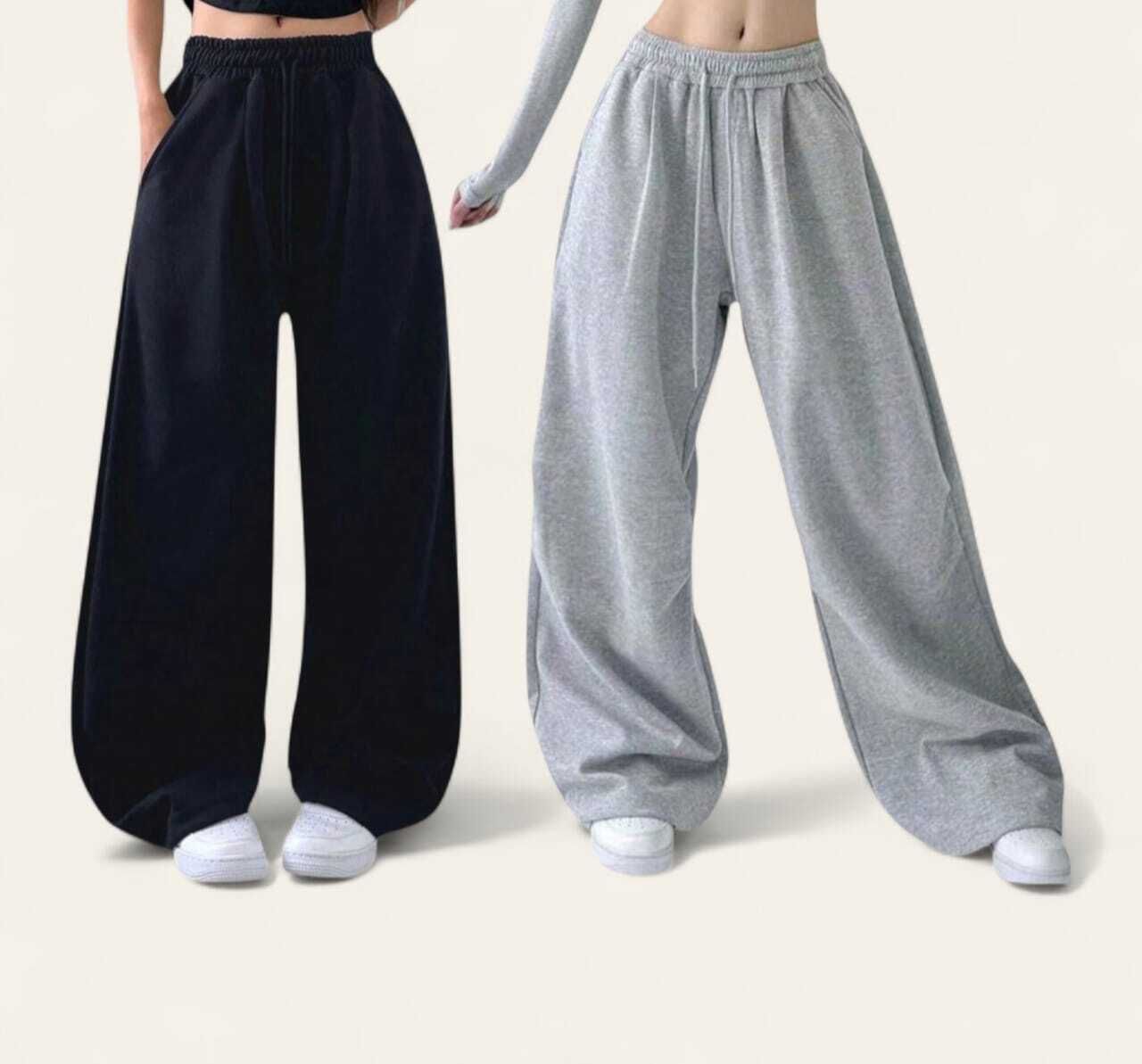 srmp traders Pack of 2 Women Loose Fit Black, Grey Pure Cotton Trousers-picture-16