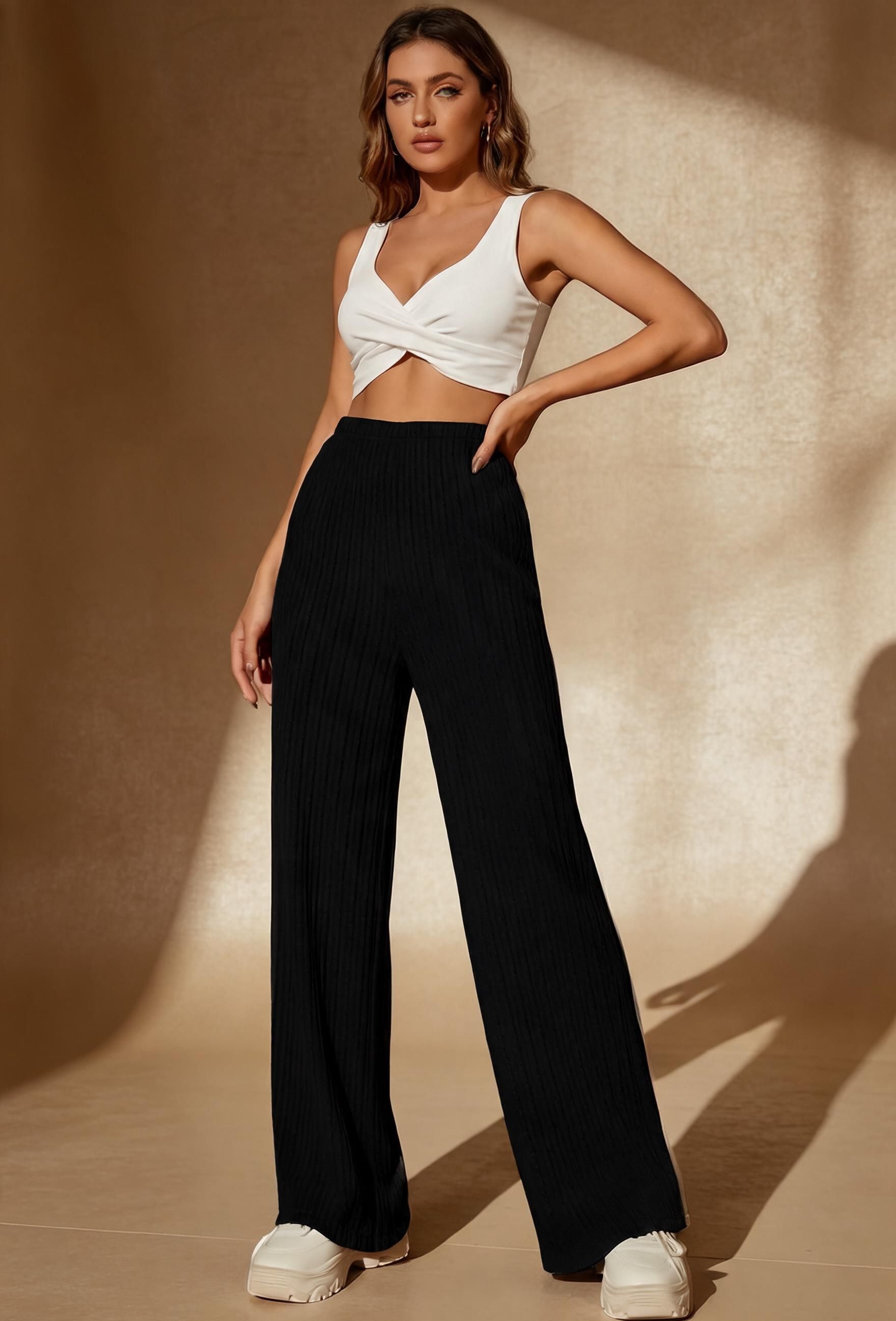 Women Regular Fit Multicolor, Black Cotton Blend Trousers-image-22