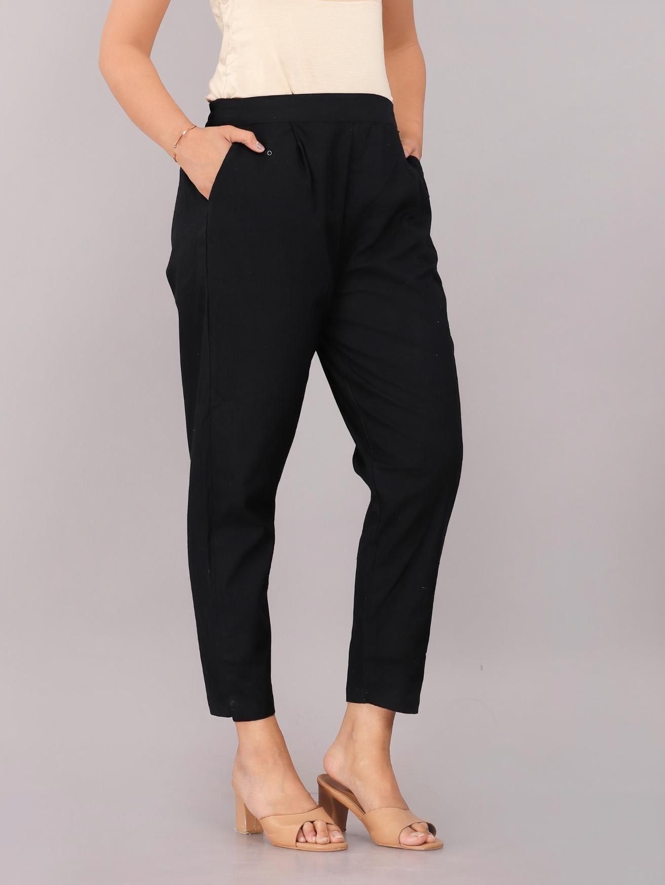 goyal textiles Women Slim Fit Black Cotton Blend Trousers-picture-16