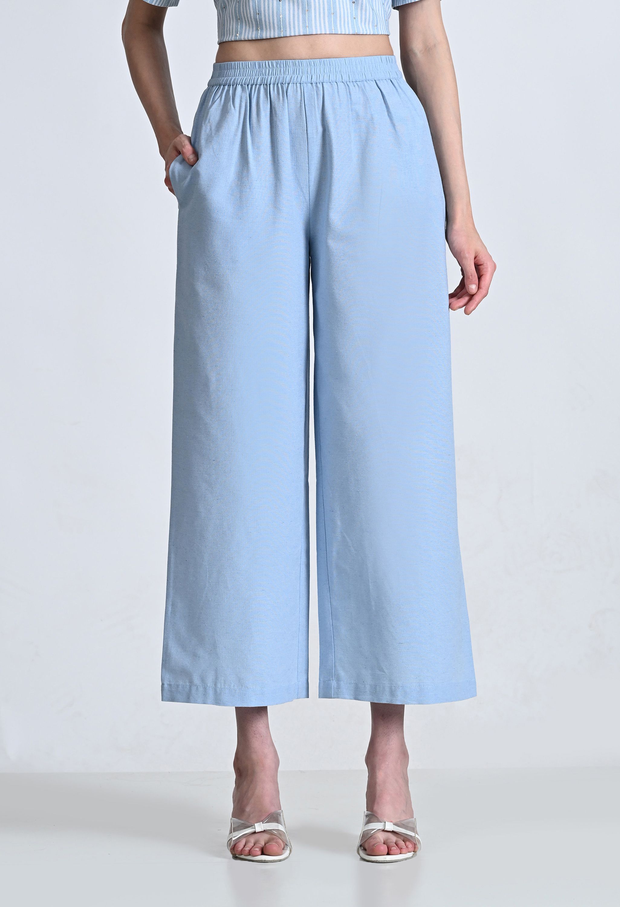 otira Women Regular Fit Light Blue Cotton Blend Trousers-picture-19