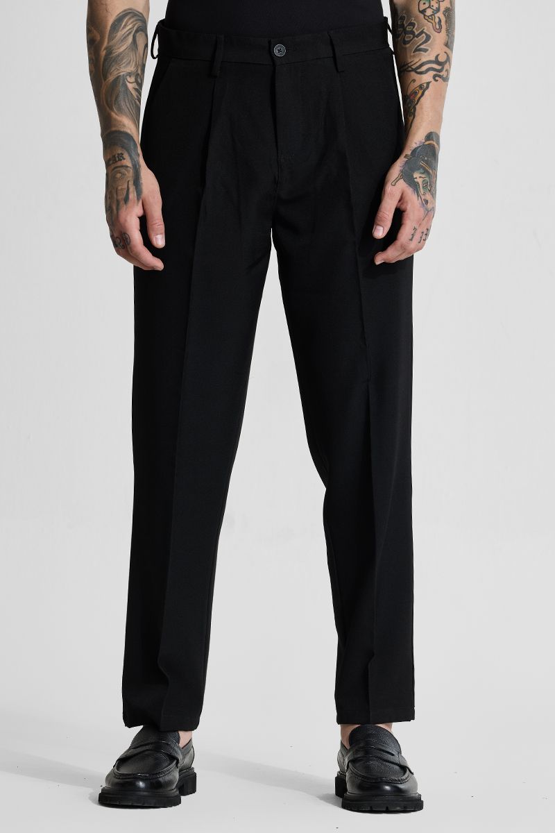 Men Slim Fit Black Polyester Trousers-image-17
