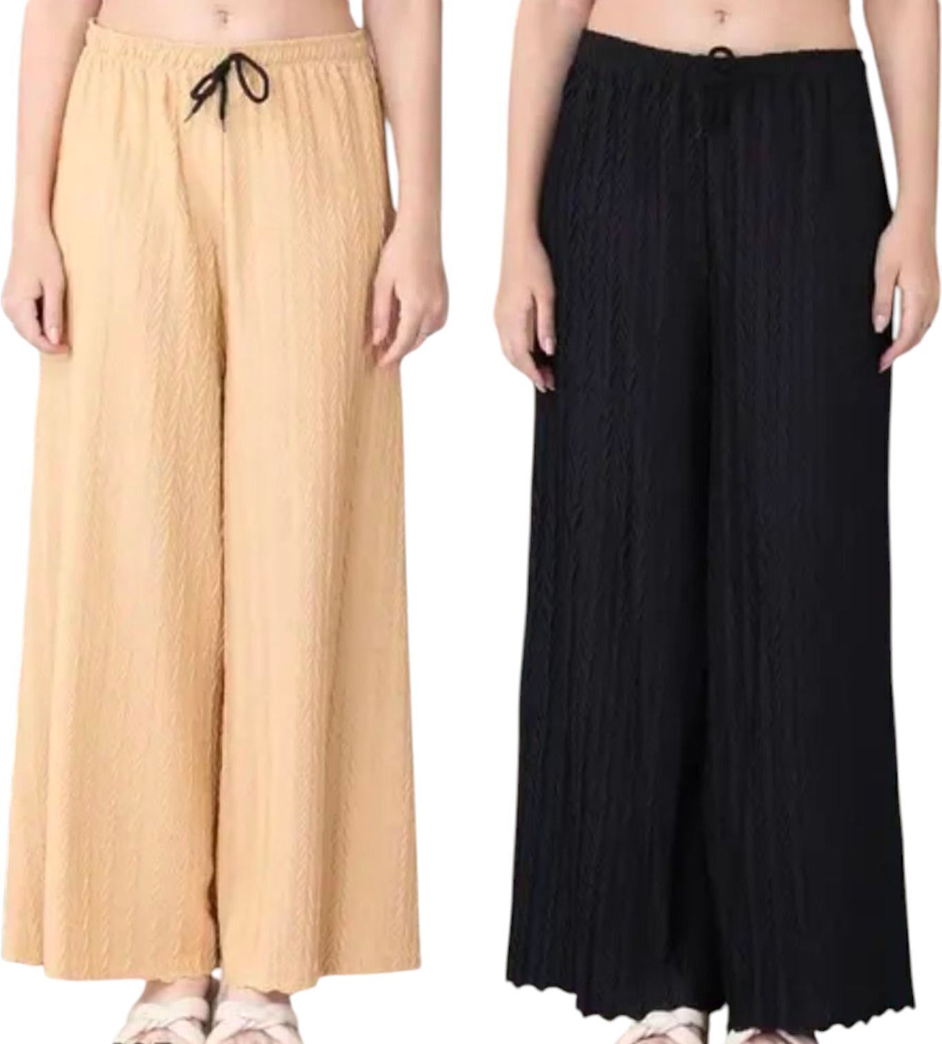 Pack of 2 Women Regular Fit Cream, Black Polyester Trousers-image-13