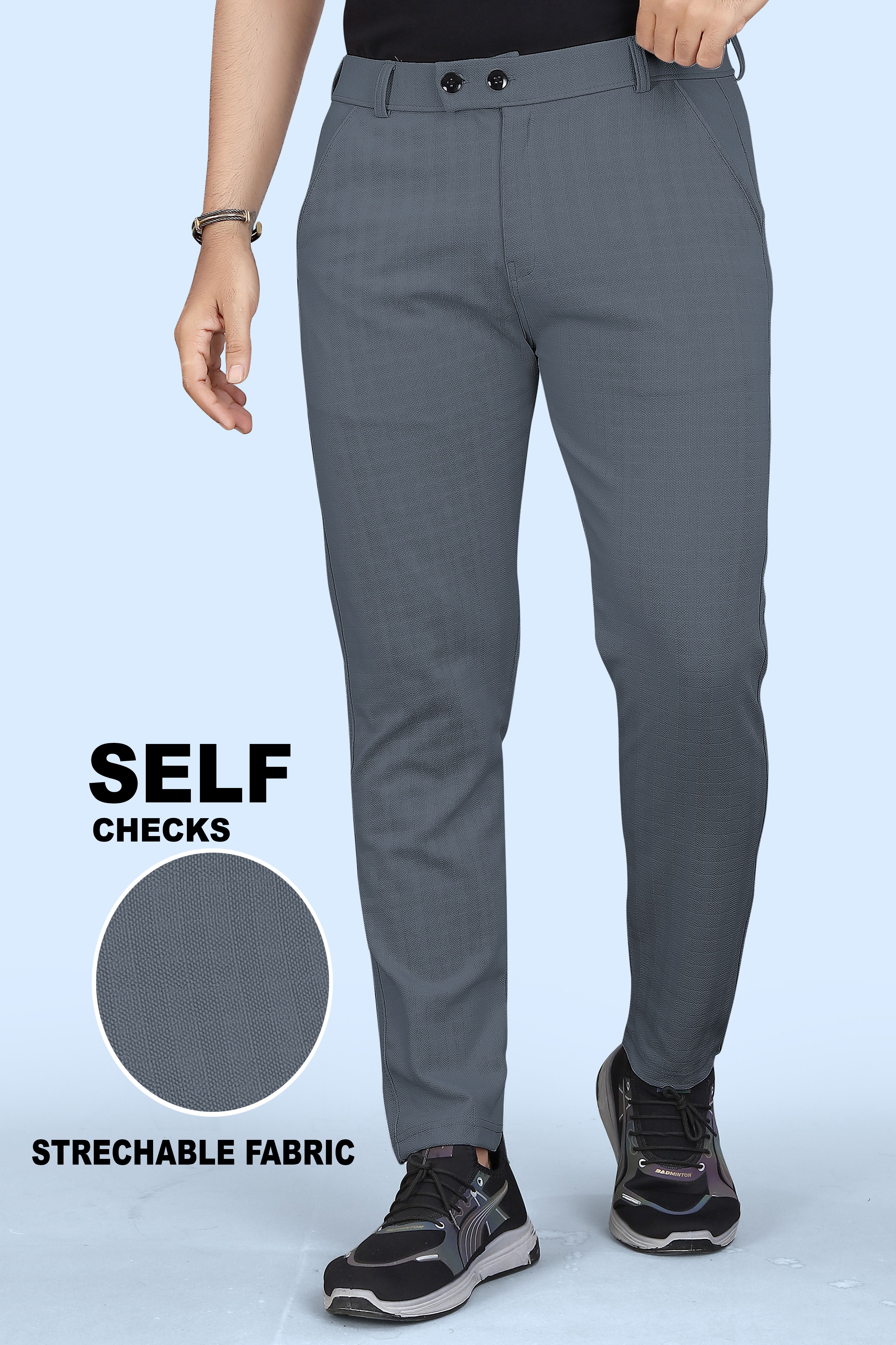 indiclub Men Regular Fit Grey Cotton Blend Trousers-picture-27
