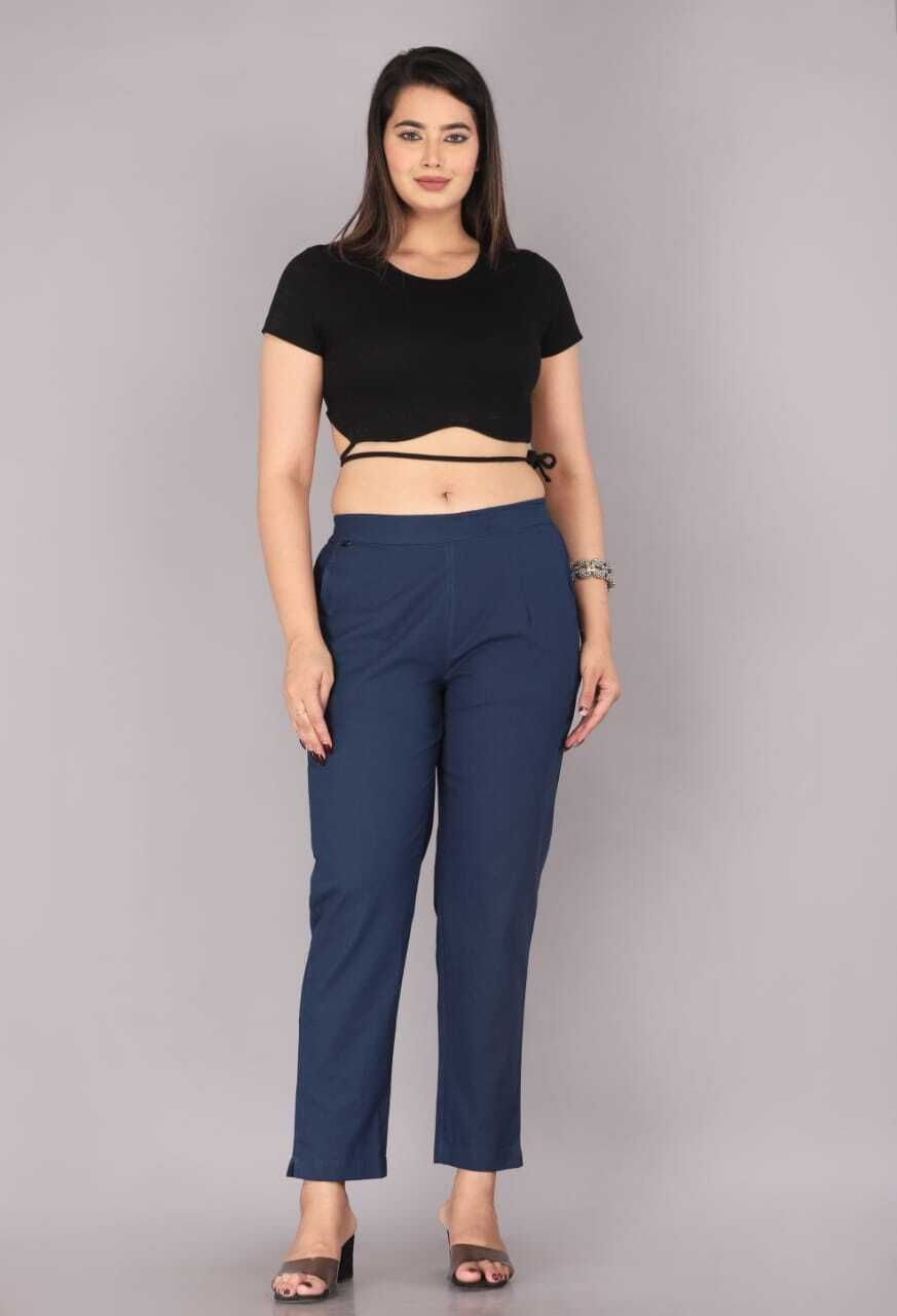BUY Women Regular Fit DARK BLUE Pure Cotton pant palazo Women Pyjama