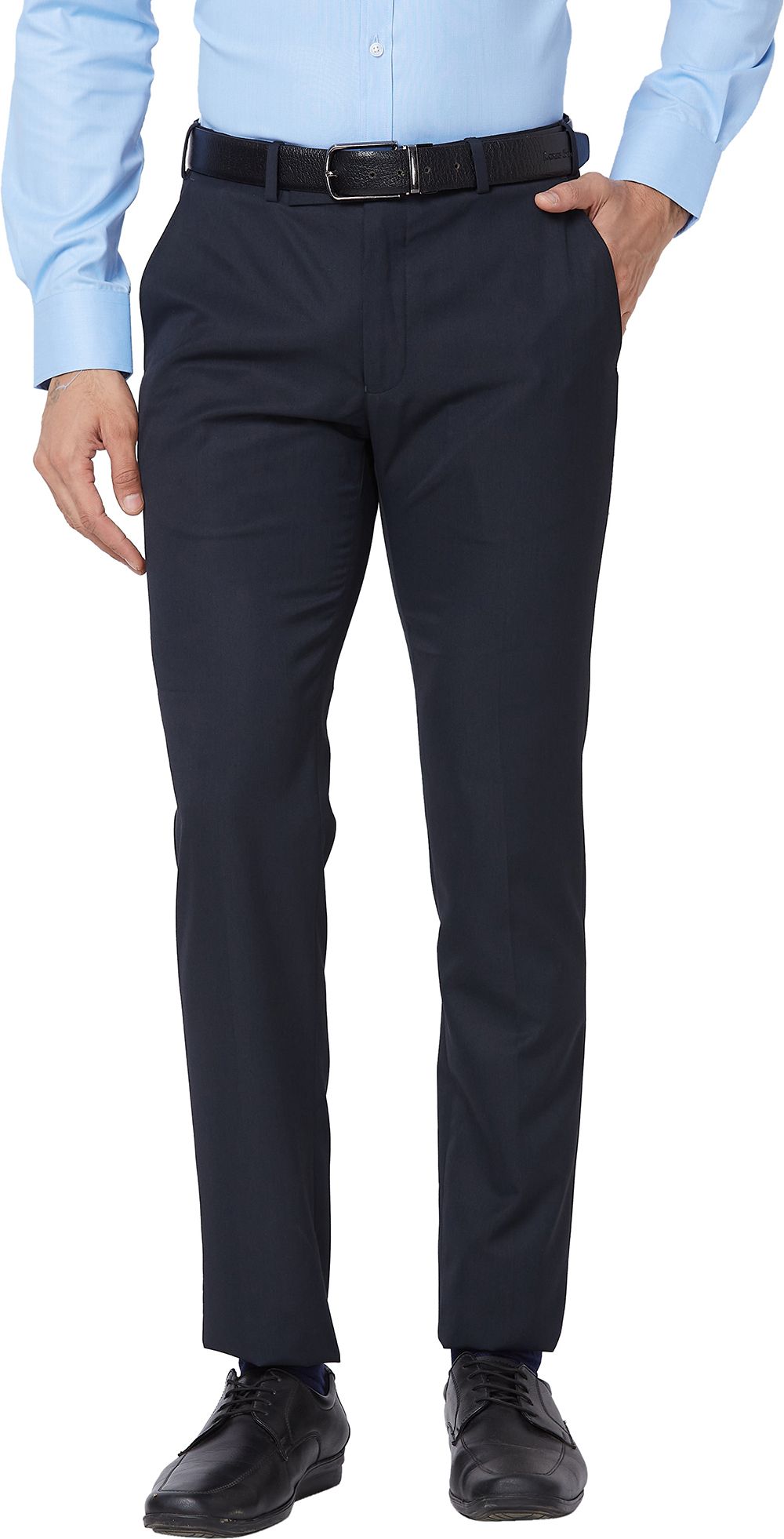 park avenue Men Regular Fit Dark Blue Polyester Trousers-picture-11