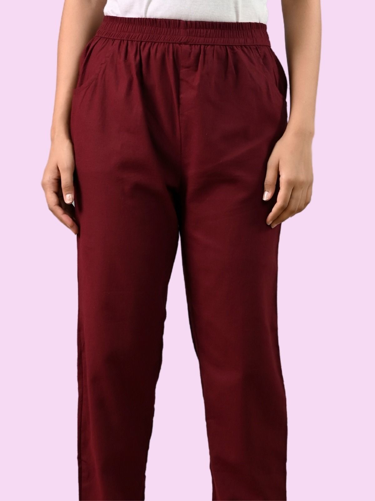 saav Women Regular Fit Maroon Cotton Blend Trousers-picture-21