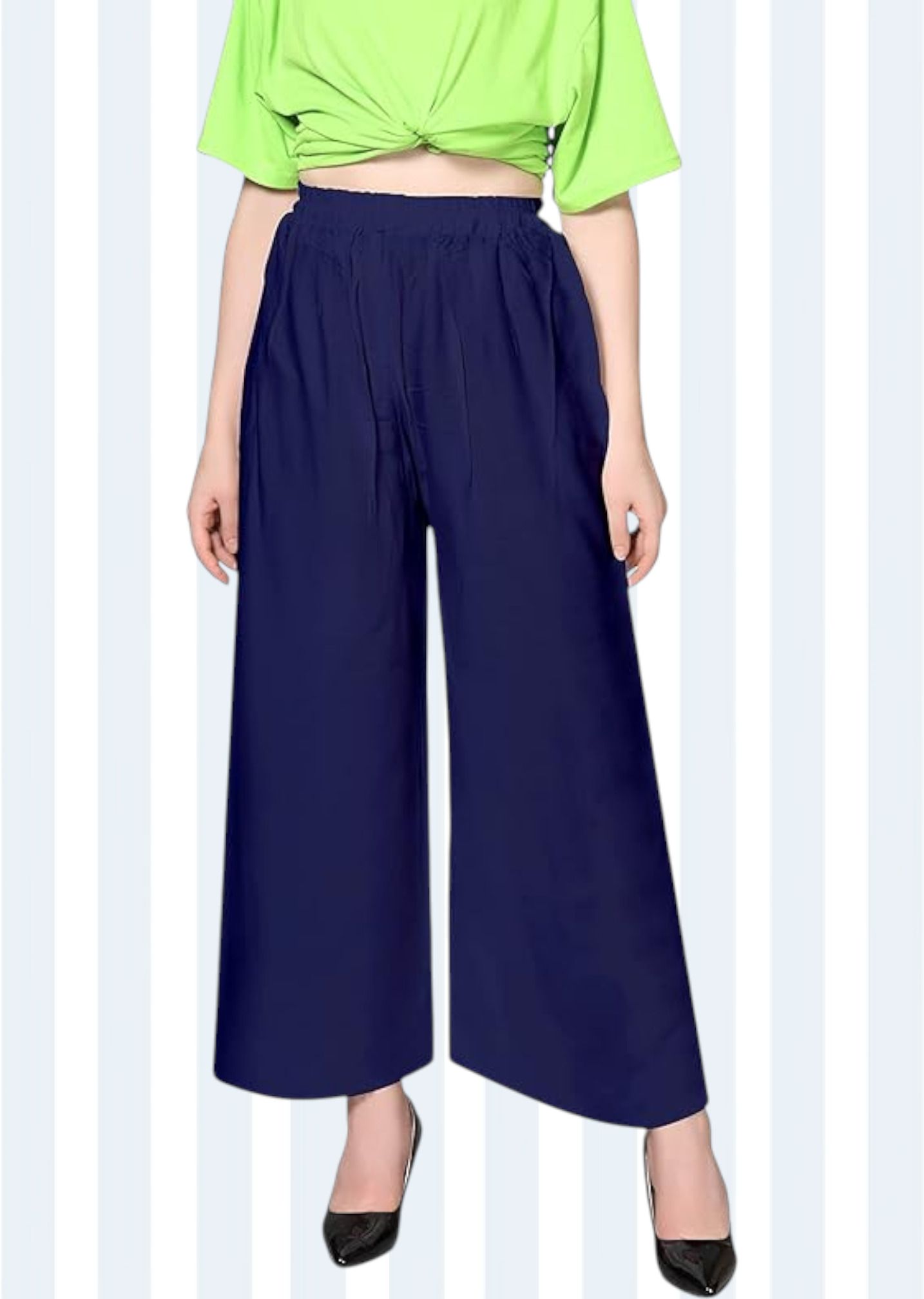 Women Comfort Fit Blue Viscose Rayon Trousers-image-0