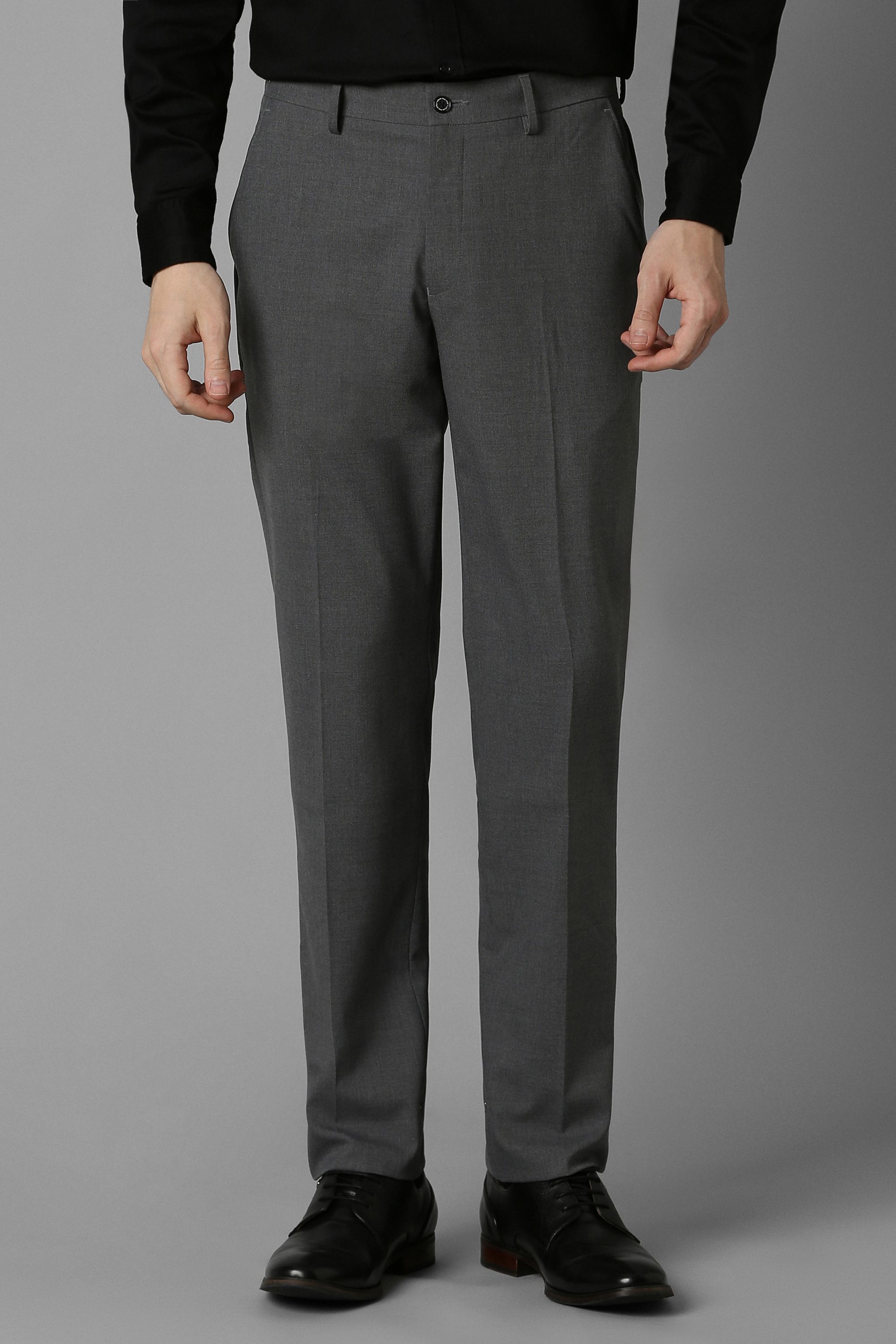 Men Slim Fit Grey Polyester Trousers-image-26