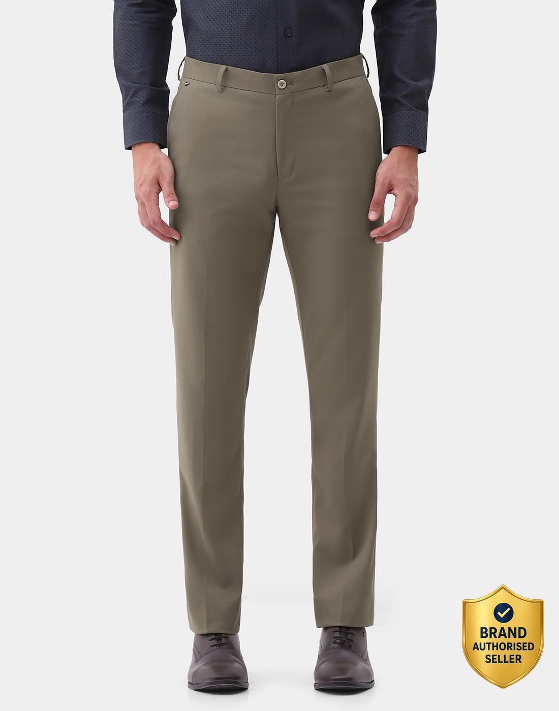 Men Slim Fit Green Polyester Trousers-image-30