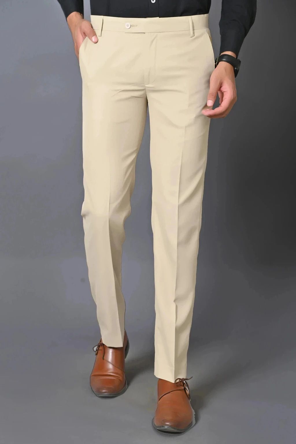 blackhem Men Regular Fit Beige Polycotton Trousers-picture-21