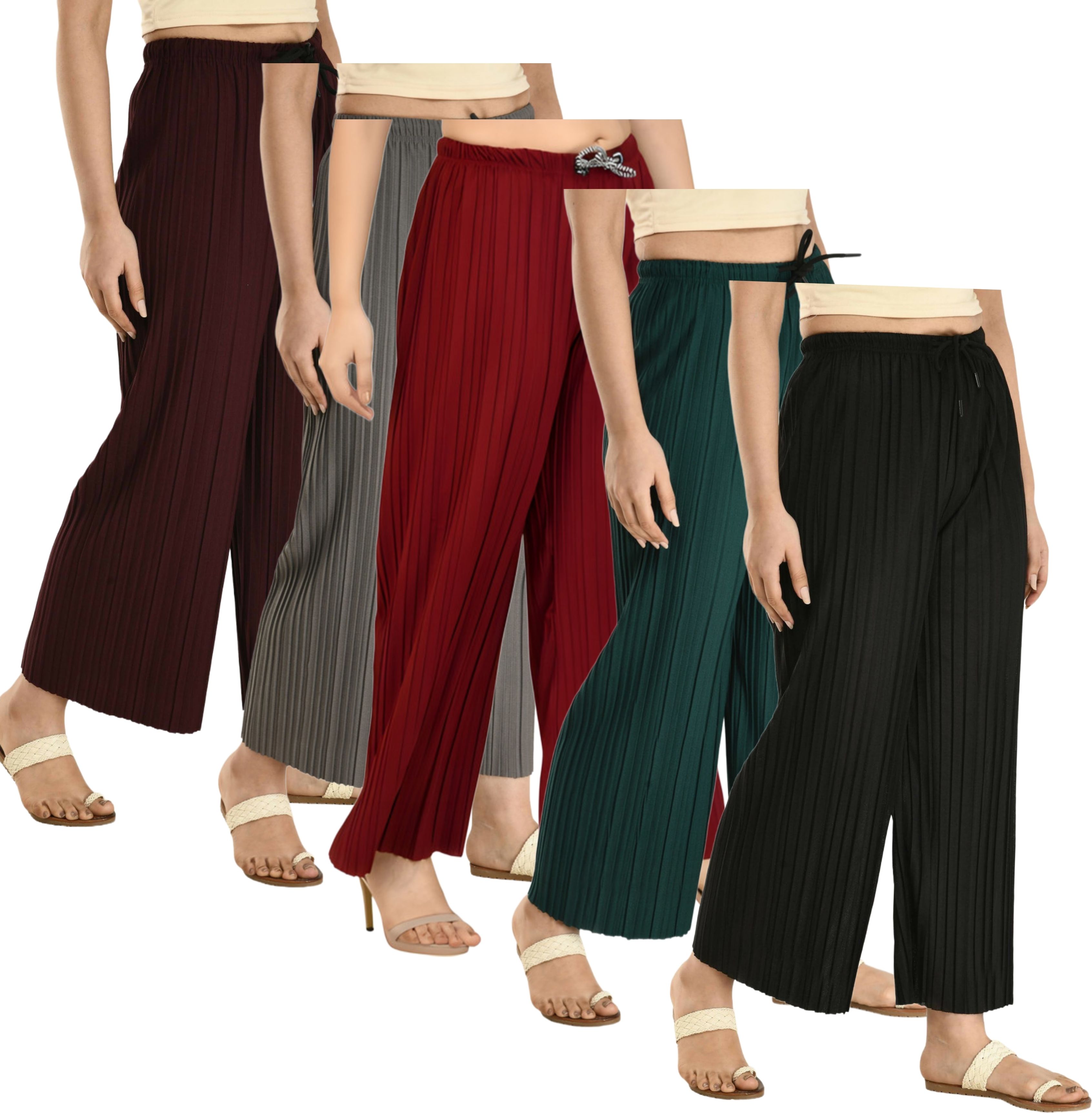Pack of 5 Women Regular Fit Multicolor Lycra Blend Trousers-image-49