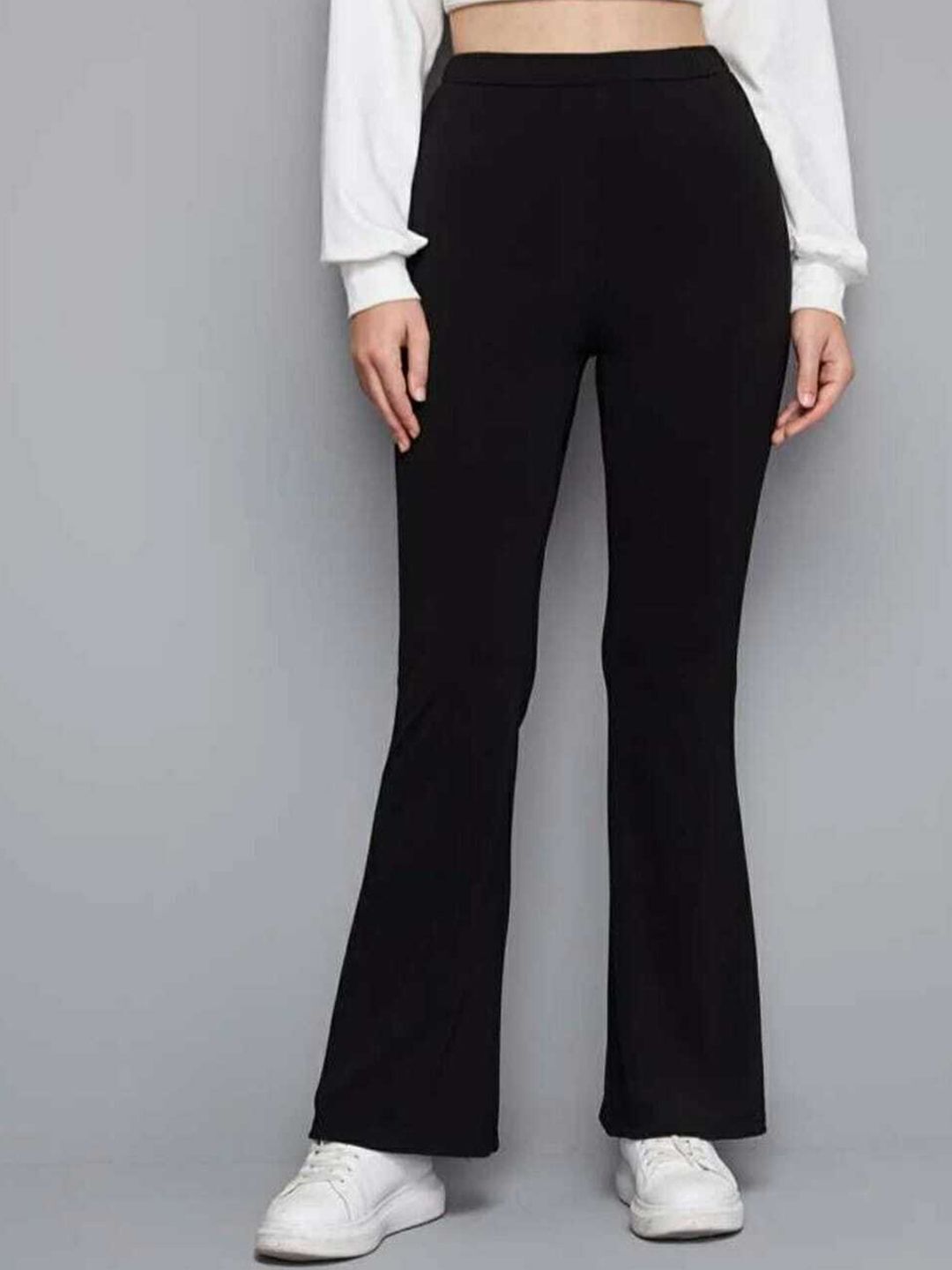 broadstar Women Flared Black Lycra Blend Trousers-picture-29