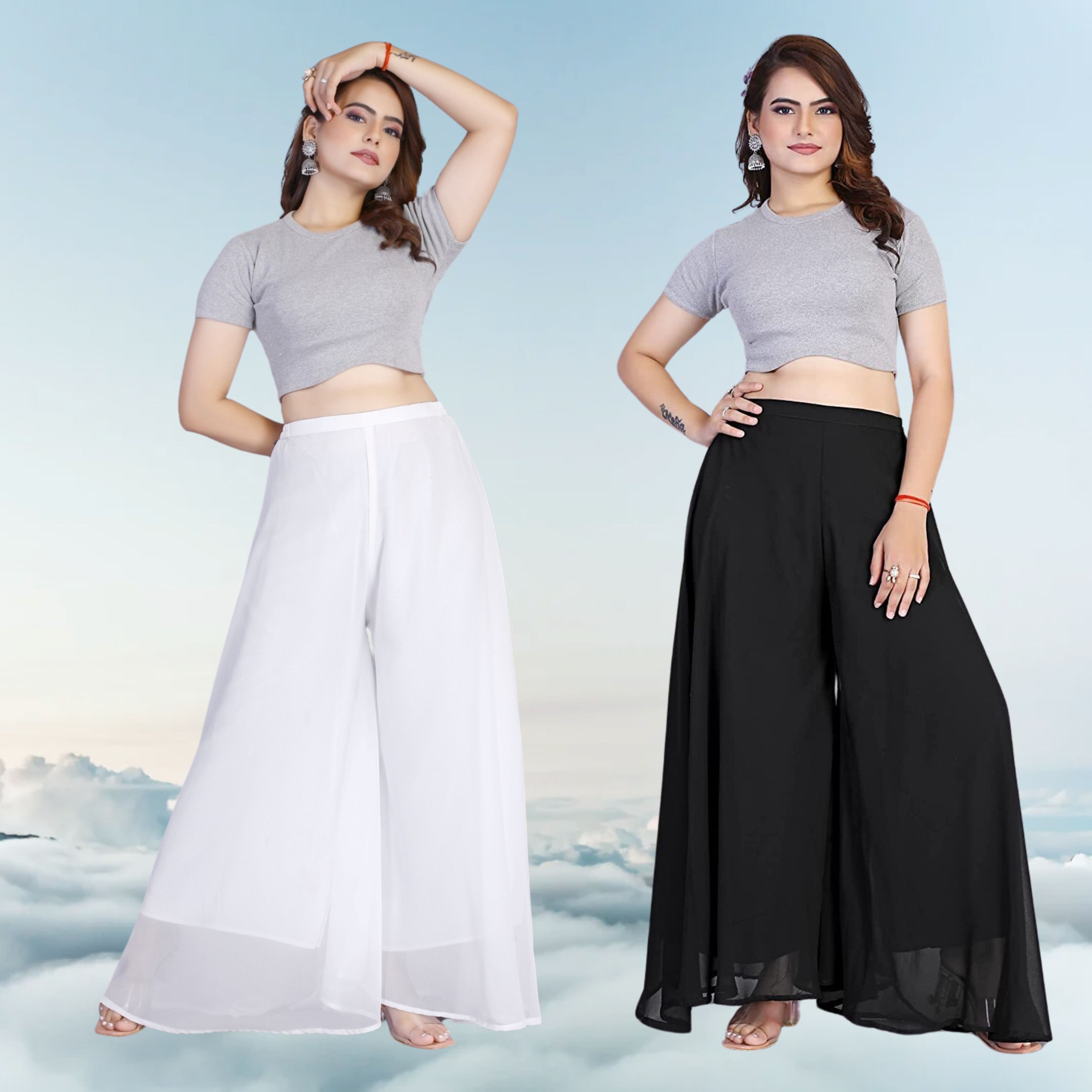 Pack of 2 Women Regular Fit Black Georgette Trousers-image-20