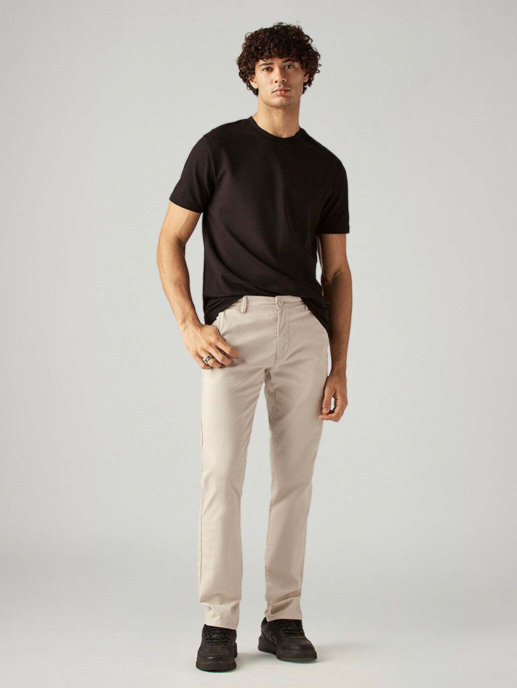 Men Slim Fit Beige Pure Cotton Trousers-image-35