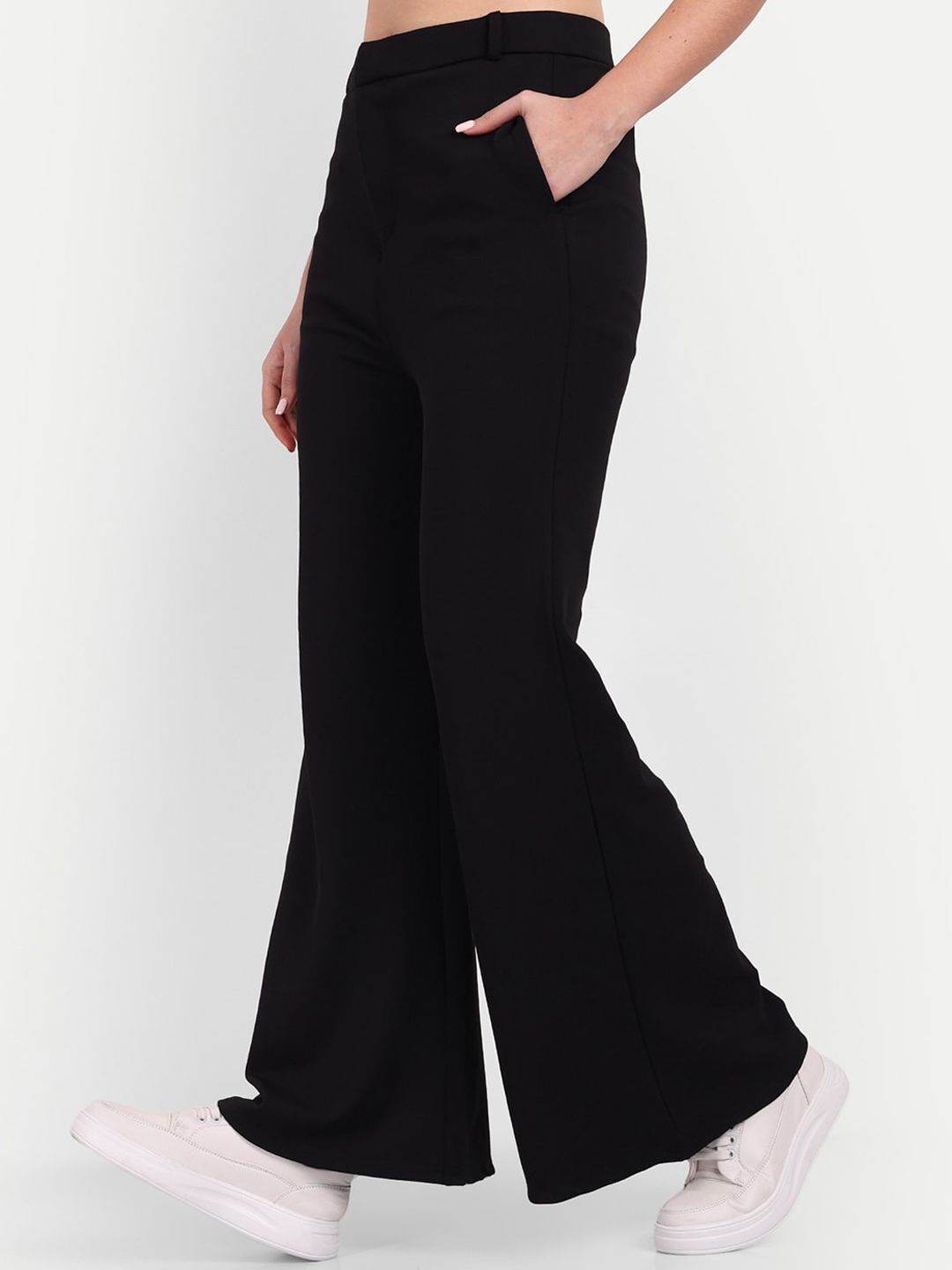 broadstar Women Flared Black Lycra Blend Trousers-picture-7