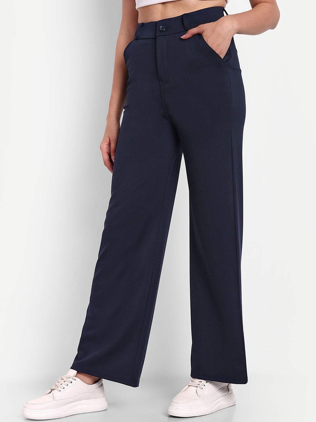 broadstar Women Loose Fit Blue Viscose Rayon Trousers-picture-2