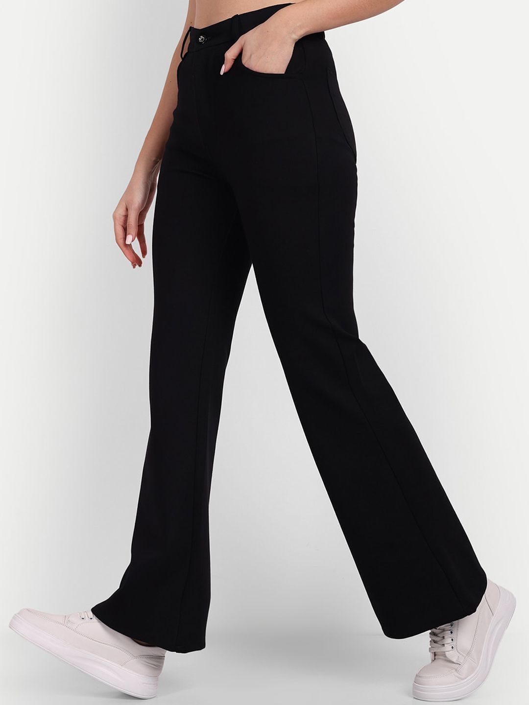 broadstar Women Flared Black Lycra Blend Trousers-picture-7