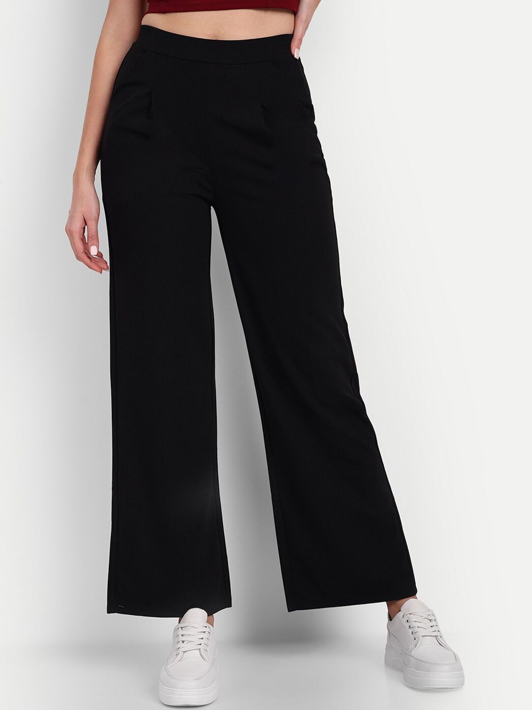 Women Loose Fit Black Lycra Blend Trousers-image-36