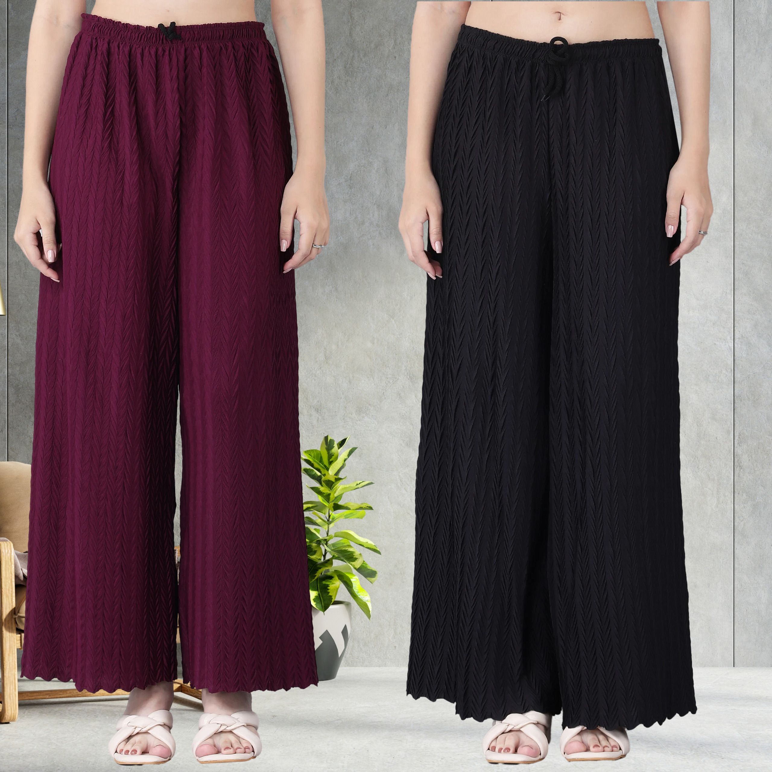 Pack of 2 Women Regular Fit Multicolor Viscose Rayon Trousers