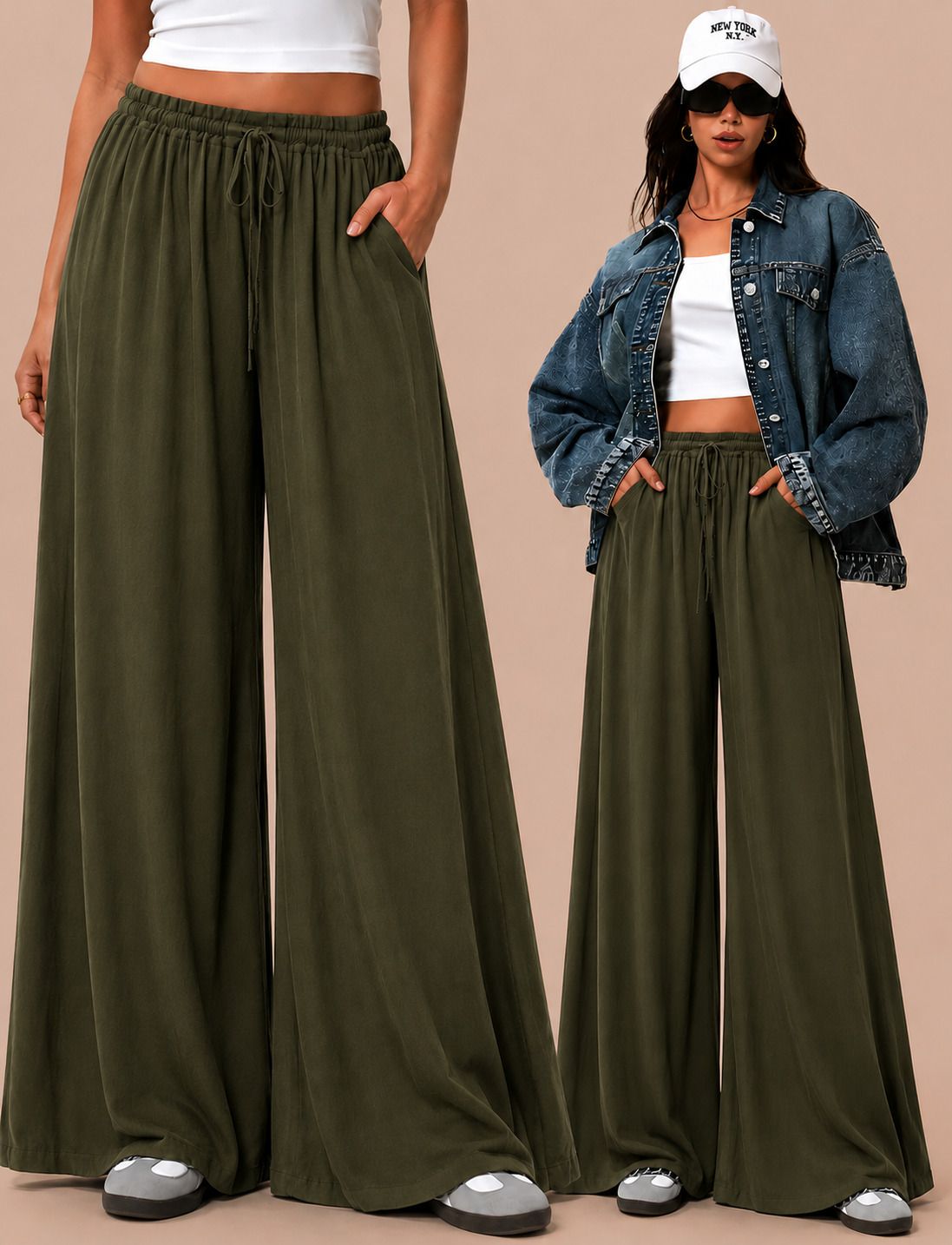 metronaut Relaxed Women Dark Green Polyester Trousers-picture-24