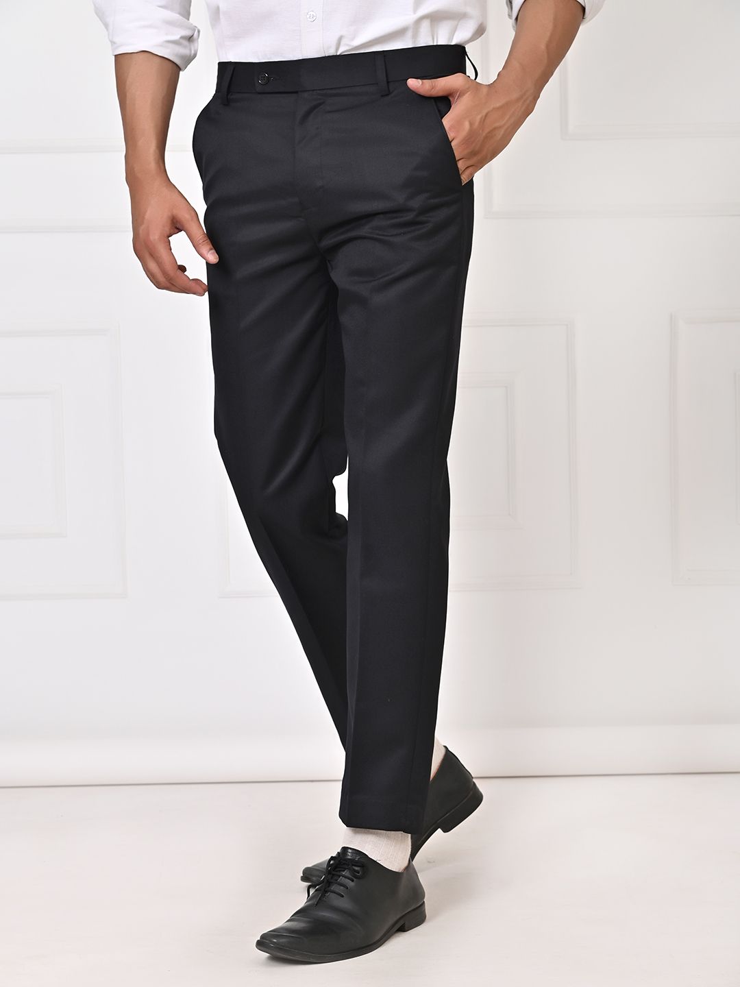 el cielo Men Regular Fit Black Cotton Blend Trousers-picture-27
